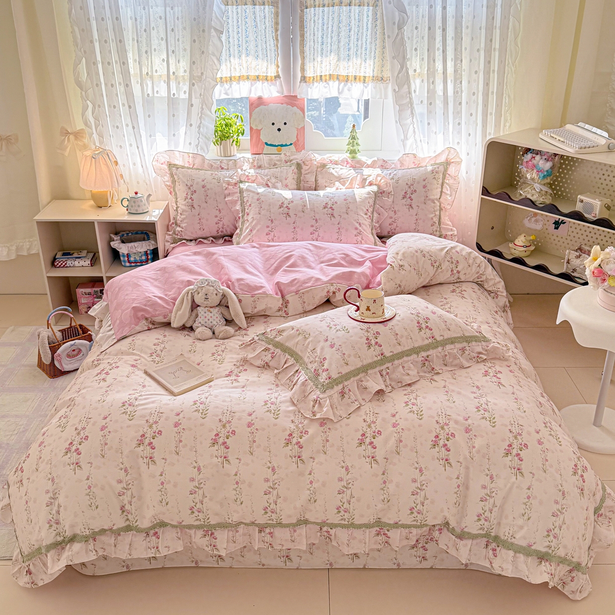 91家纺网 家纺一手货源 找家纺 （总）眠屿家纺 2026新款40支全棉纯棉小清新法式花边款四件套