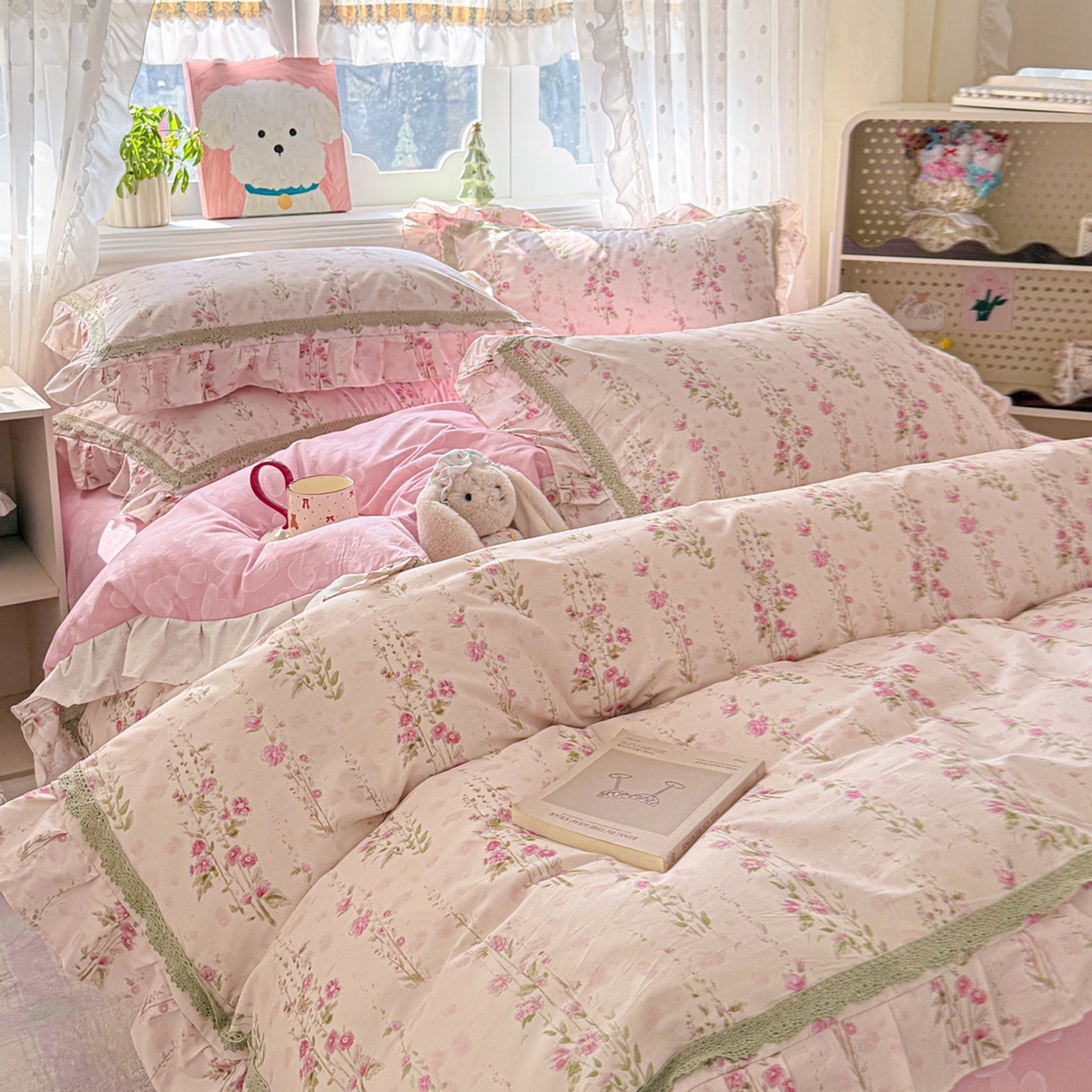 91家纺网 家纺一手货源 找家纺 （总）眠屿家纺 2026新款40支全棉纯棉小清新法式花边款四件套