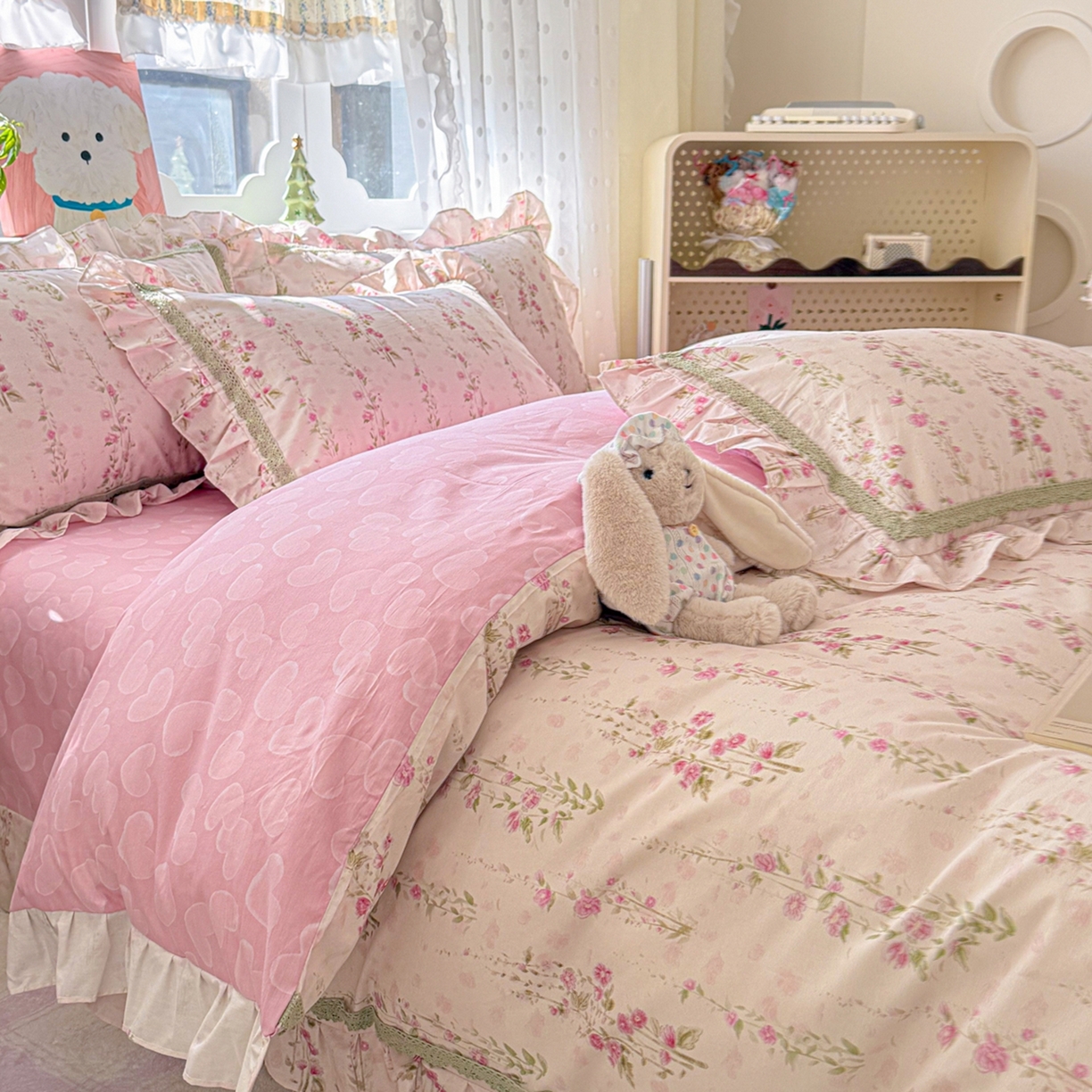 91家纺网 家纺一手货源 找家纺 （总）眠屿家纺 2026新款40支全棉纯棉小清新法式花边款四件套