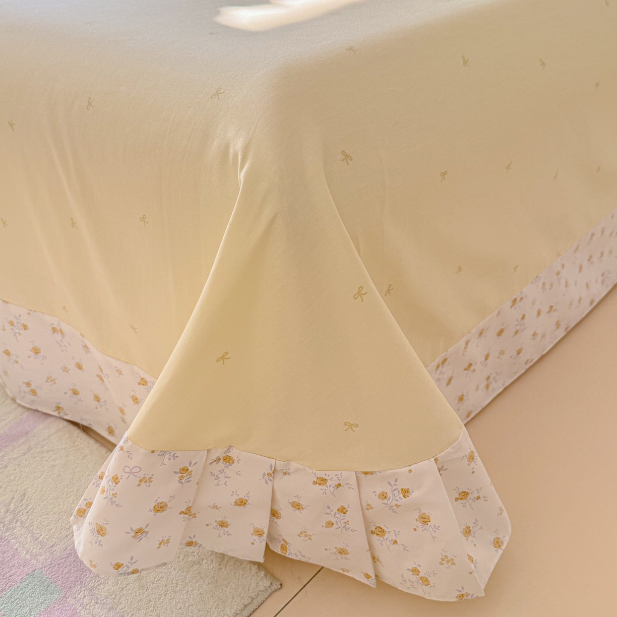 91家纺网 家纺一手货源 找家纺 眠屿家纺 2026新款40支全棉纯棉小清新法式花边款四件套 花漫弥香