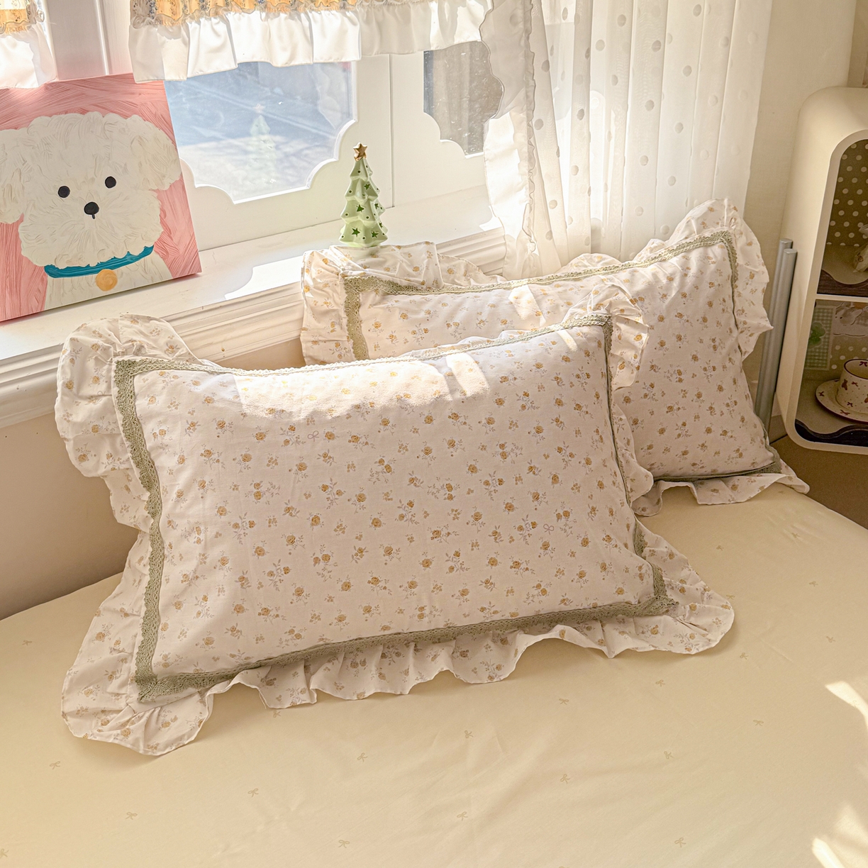 91家纺网 家纺一手货源 找家纺 眠屿家纺 2026新款40支全棉纯棉小清新法式花边款四件套 花漫弥香