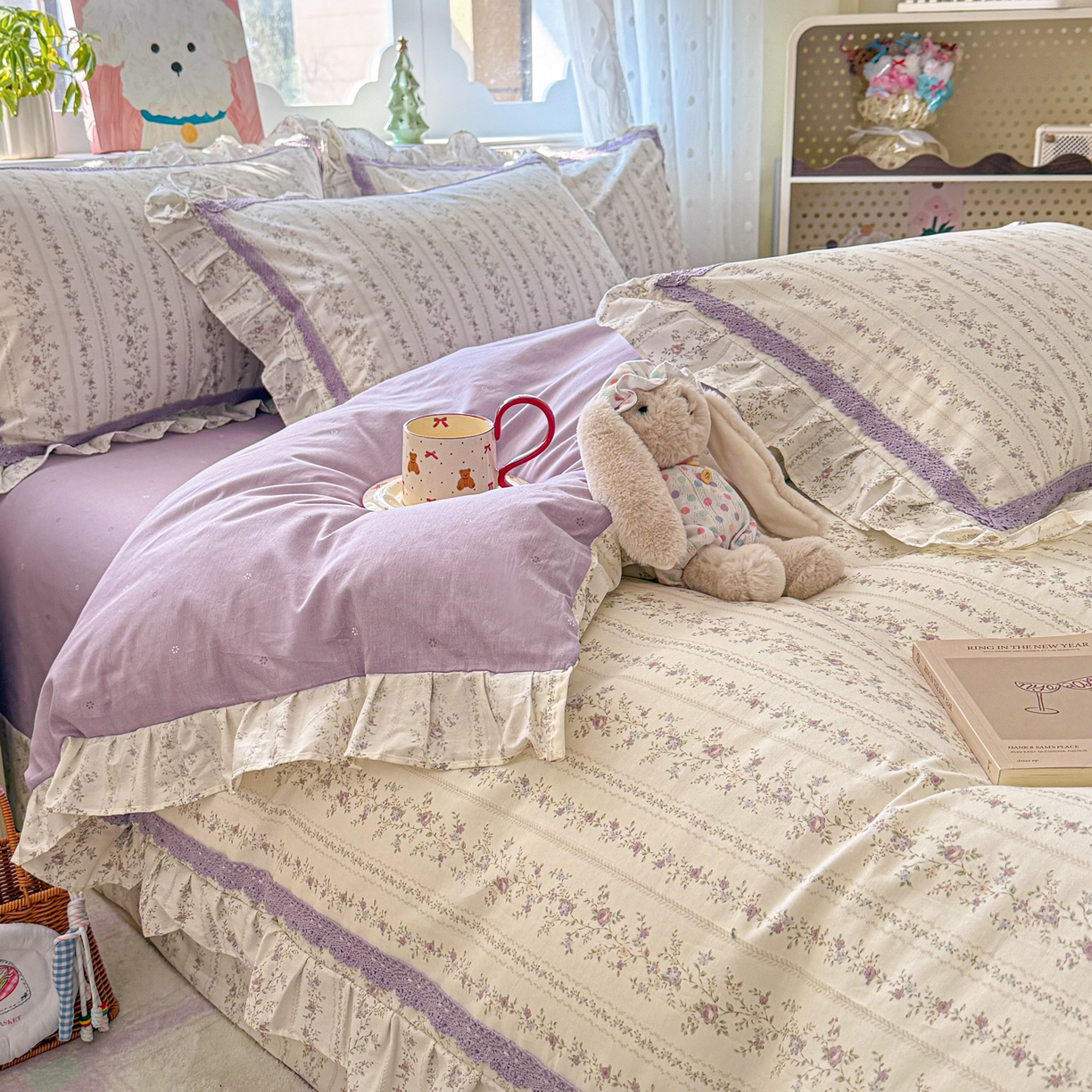 91家纺网 家纺一手货源 找家纺 （总）眠屿家纺 2026新款40支全棉纯棉小清新法式花边款四件套