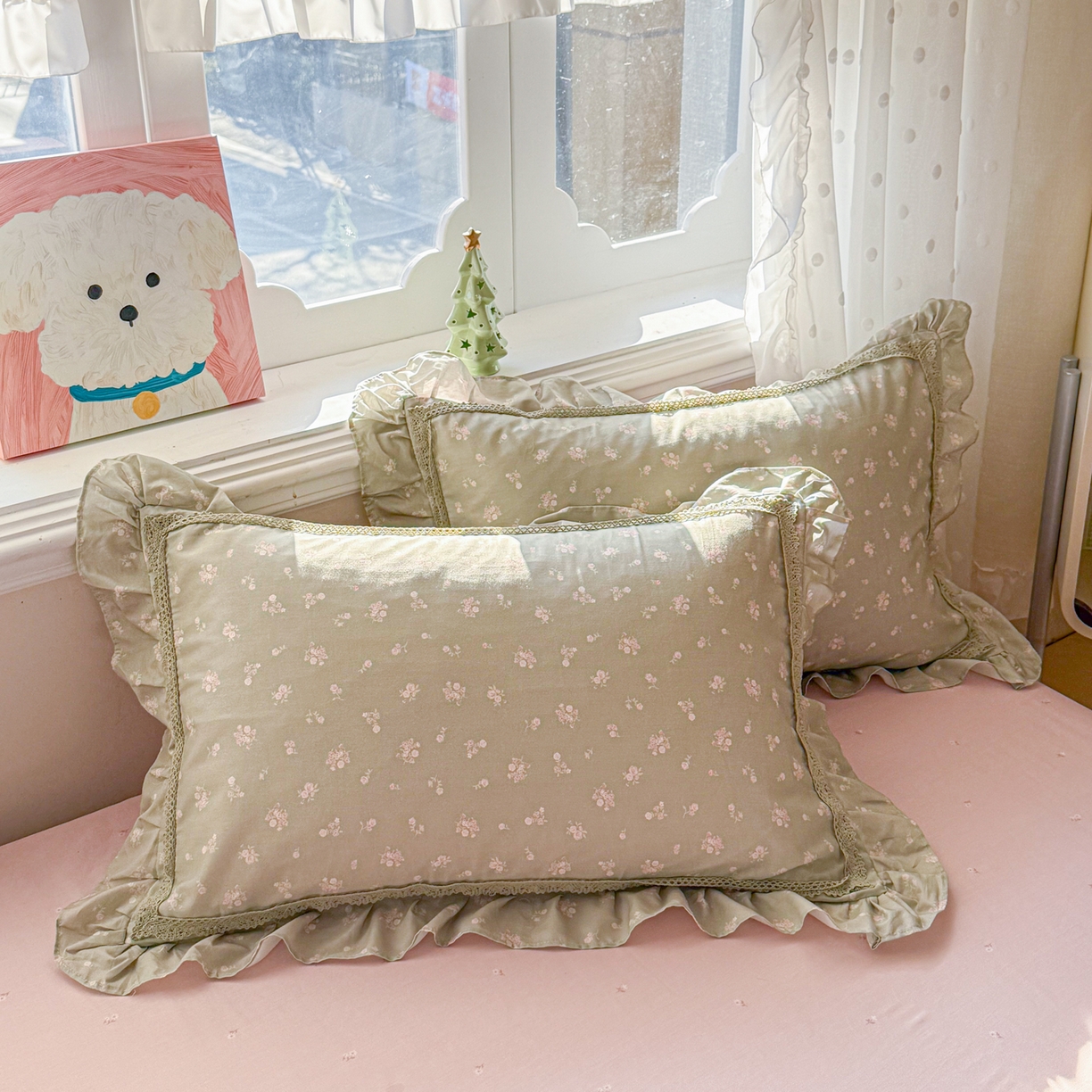 91家纺网 家纺一手货源 找家纺 眠屿家纺 2026新款40支全棉纯棉小清新法式花边款四件套 花颜悦色