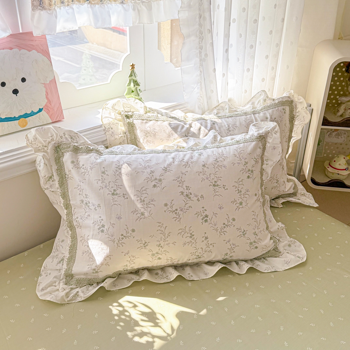 91家纺网 家纺一手货源 找家纺 眠屿家纺 2026新款40支全棉纯棉小清新法式花边款四件套 蝶海恋花