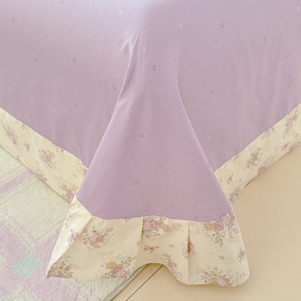 91家纺网 家纺一手货源 找家纺 眠屿家纺 2026新款40支全棉纯棉小清新法式花边款四件套 花梦缘