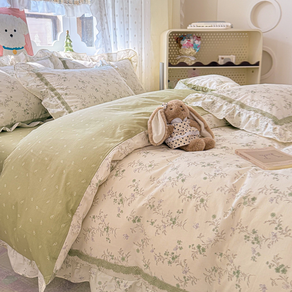 91家纺网 家纺一手货源 找家纺 眠屿家纺 2026新款40支全棉纯棉小清新法式花边款四件套 蝶海恋花