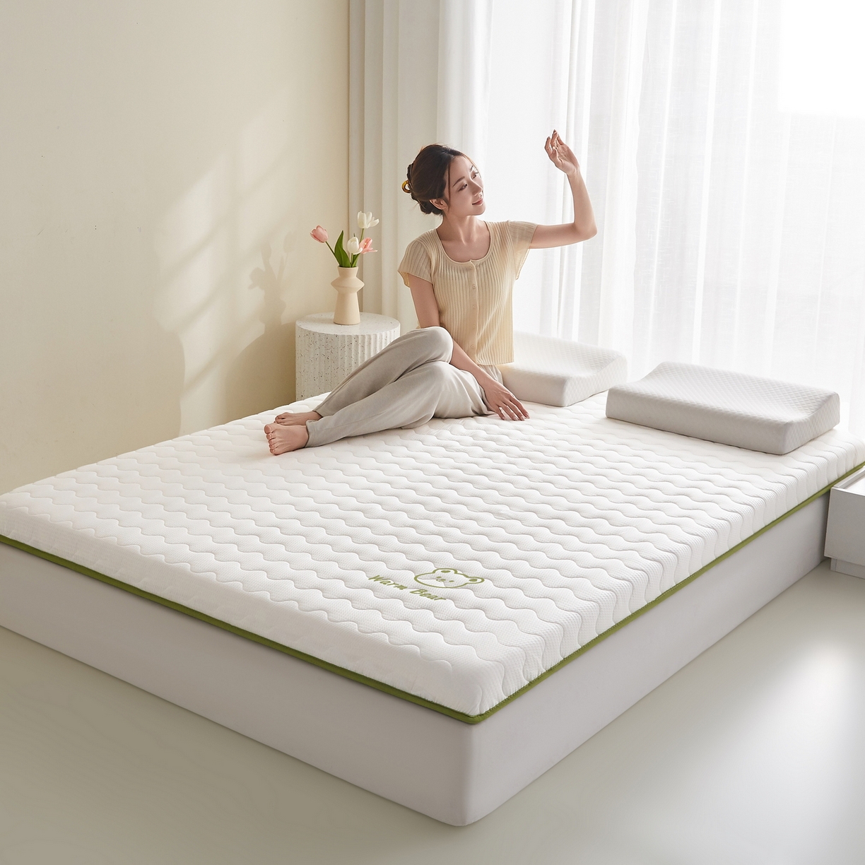 91家纺网 家纺一手货源 找家纺 喜她床垫 2026新款磨毛泡泡抗压棉床垫 泡泡白色（8cm）