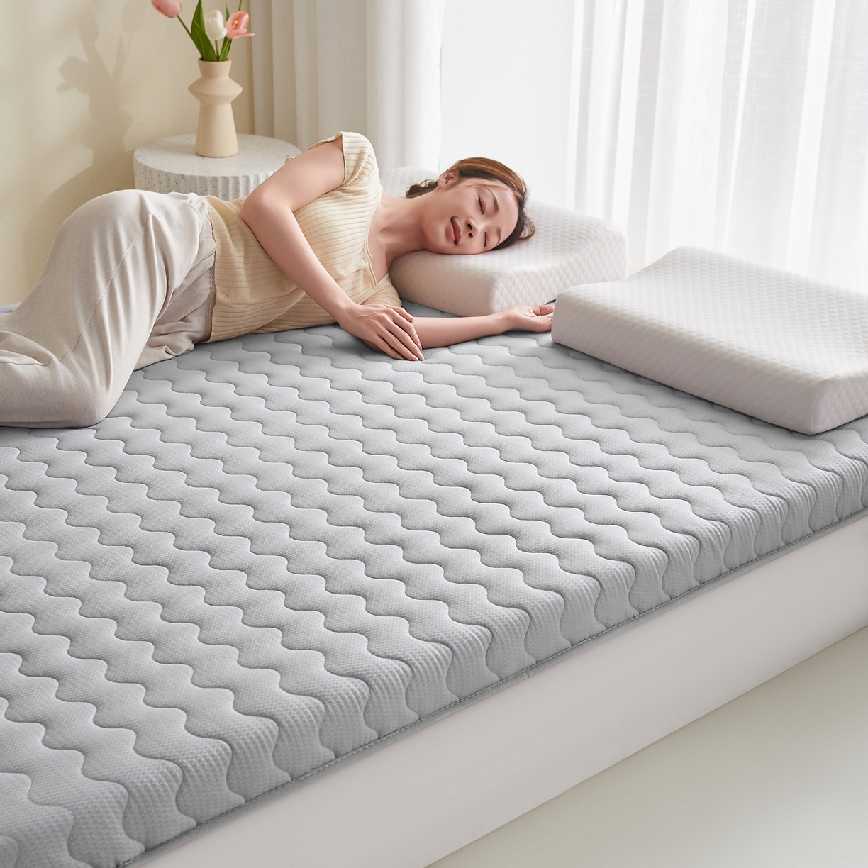91家纺网 家纺一手货源 找家纺 喜她床垫 2026新款磨毛泡泡抗压棉床垫 泡泡灰色（5cm）