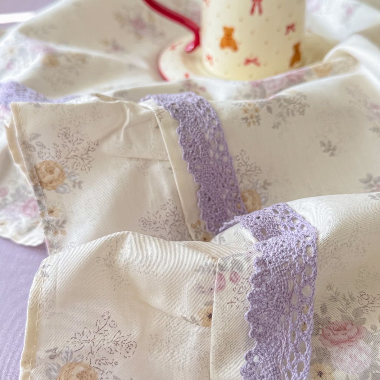 91家纺网 家纺一手货源 找家纺 眠屿家纺 2026新款40支全棉纯棉小清新法式花边款四件套 花梦缘