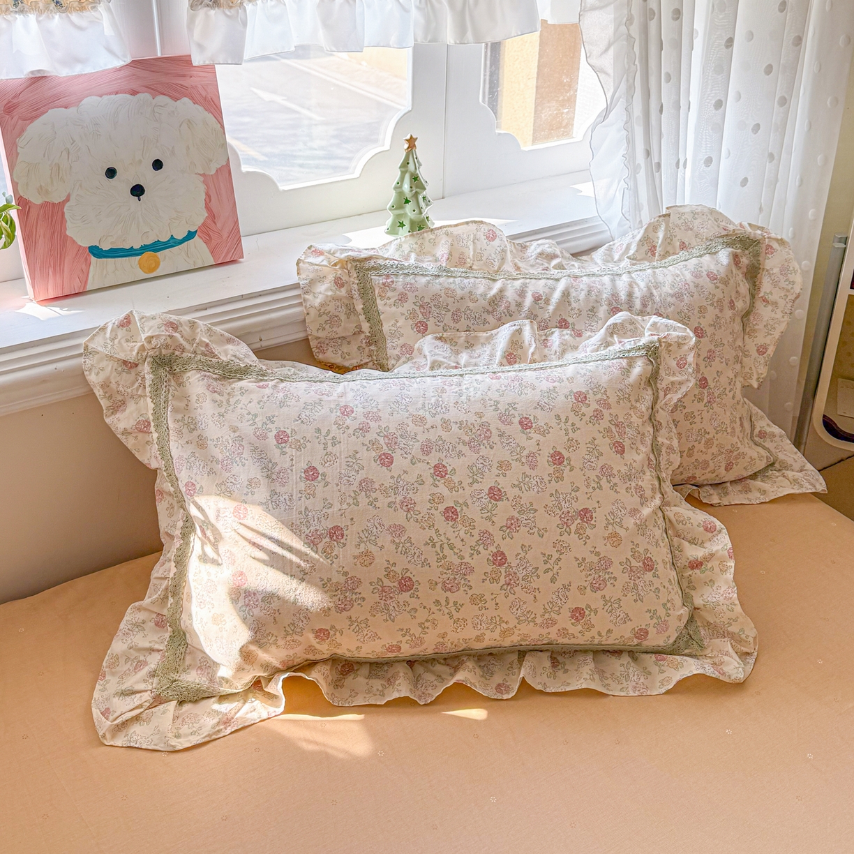 91家纺网 家纺一手货源 找家纺 眠屿家纺 2026新款40支全棉纯棉小清新法式花边款四件套 蓝语迷情