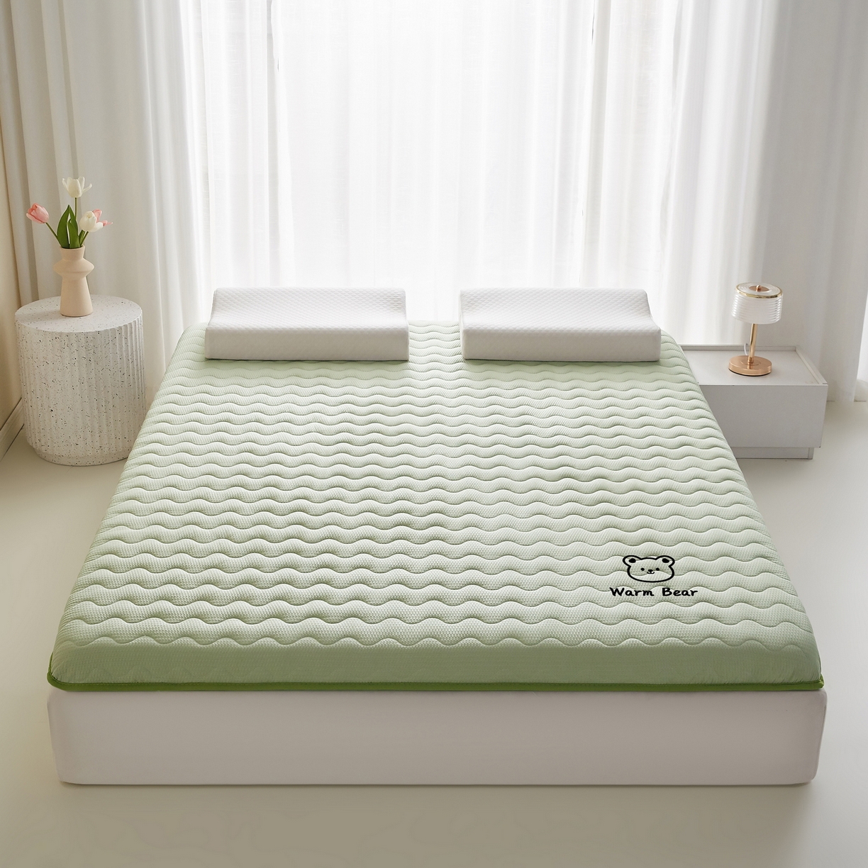 91家纺网 家纺一手货源 找家纺 喜她床垫 2026新款磨毛泡泡抗压棉床垫 泡泡绿色（5cm）