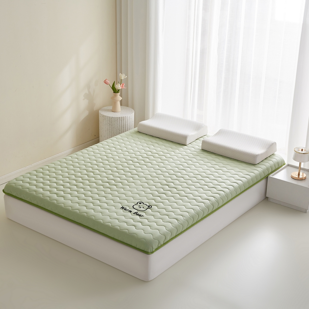 91家纺网 家纺一手货源 找家纺 喜她床垫 2026新款磨毛泡泡抗压棉床垫 泡泡绿色（8cm）