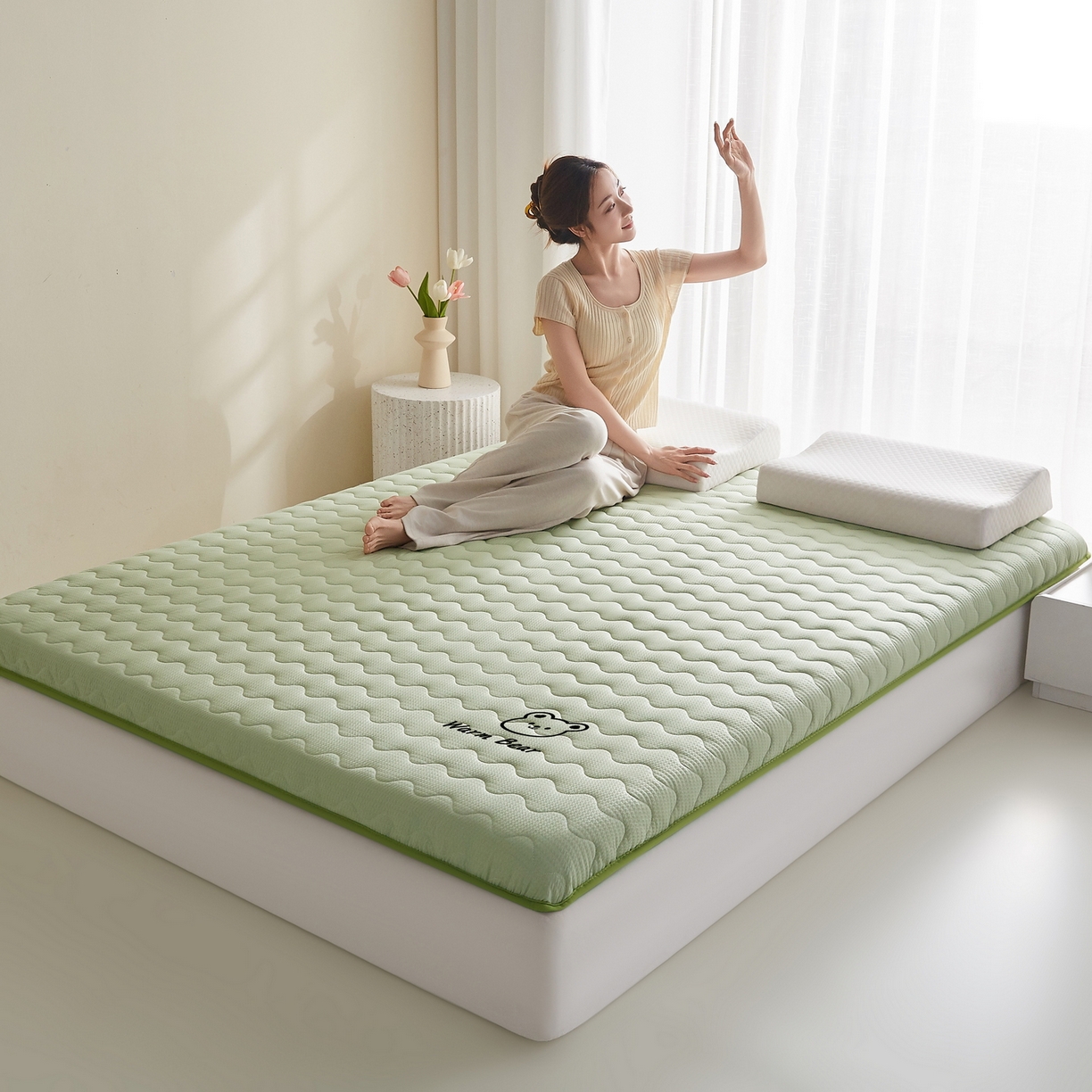 91家纺网 家纺一手货源 找家纺 喜她床垫 2026新款磨毛泡泡抗压棉床垫 泡泡绿色（8cm）