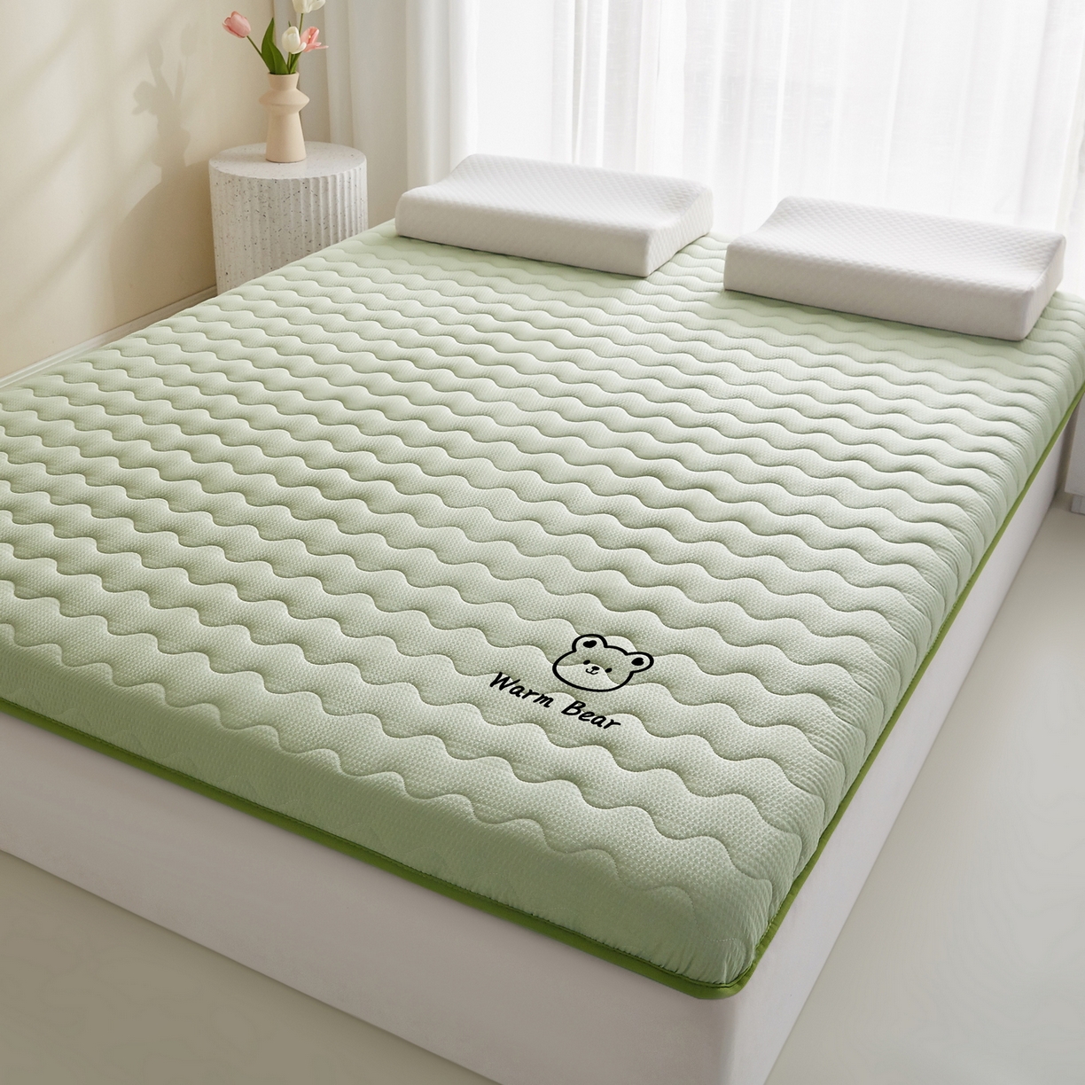 91家纺网 家纺一手货源 找家纺 喜她床垫 2026新款磨毛泡泡抗压棉床垫 泡泡绿色（5cm）