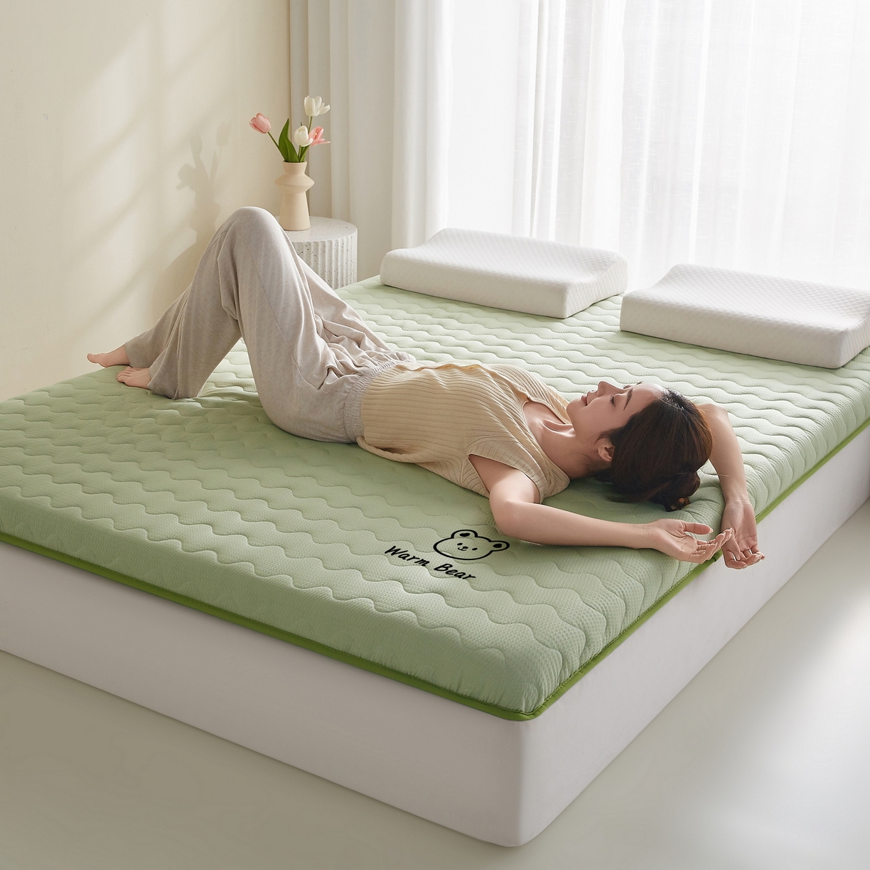 91家纺网 家纺一手货源 找家纺 喜她床垫 2026新款磨毛泡泡抗压棉床垫 泡泡绿色（5cm）