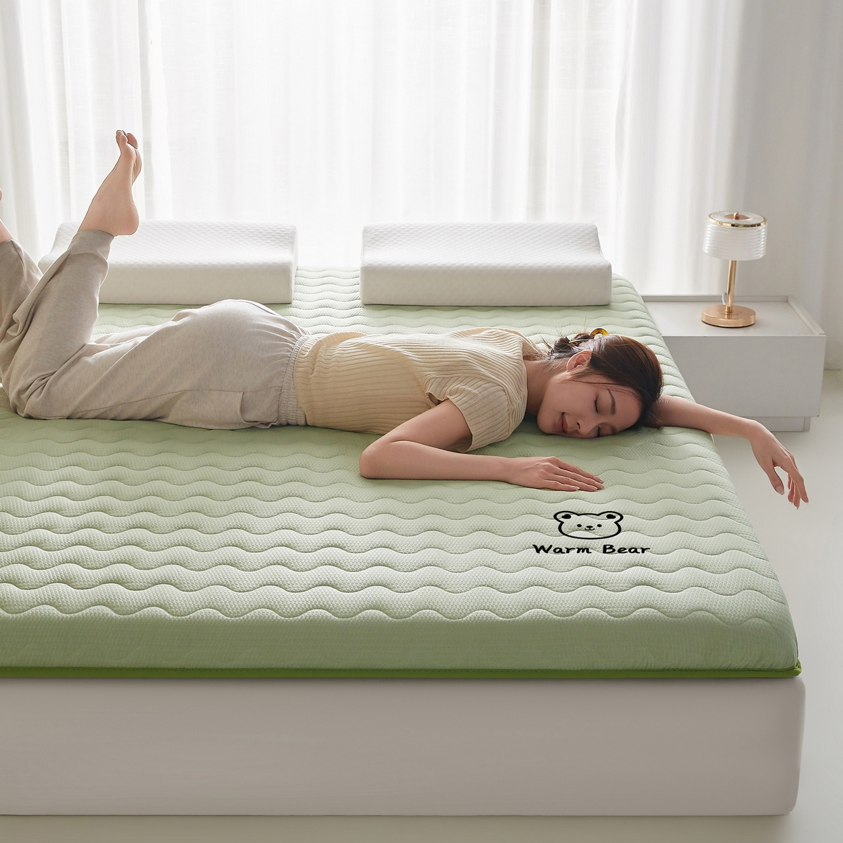 91家纺网 家纺一手货源 找家纺 喜她床垫 2026新款磨毛泡泡抗压棉床垫 泡泡绿色（8cm）