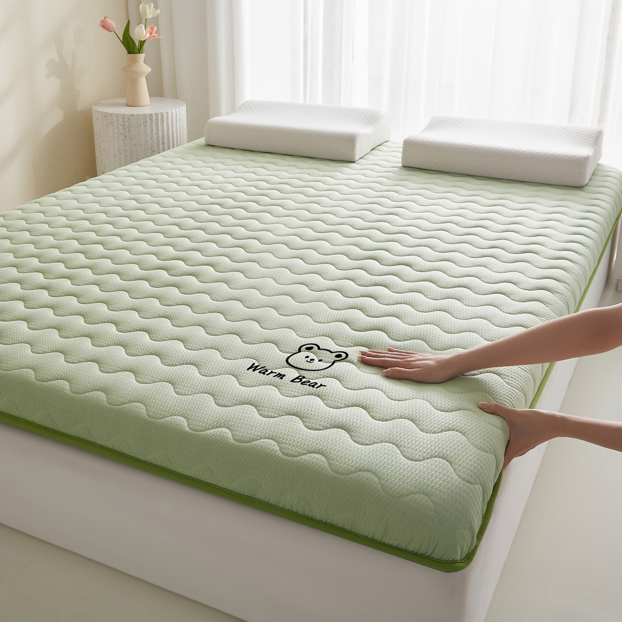91家纺网 家纺一手货源 找家纺 喜她床垫 2026新款磨毛泡泡抗压棉床垫 泡泡绿色（5cm）