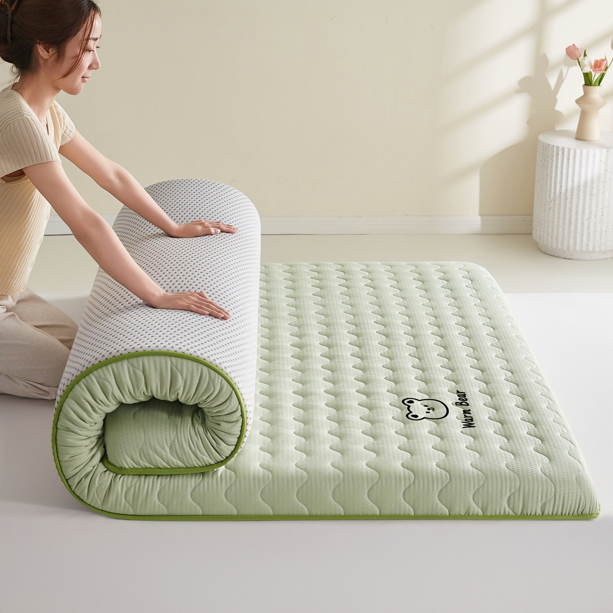 喜她床垫 2026新款磨毛泡泡抗压棉床垫 泡泡绿色（8cm）