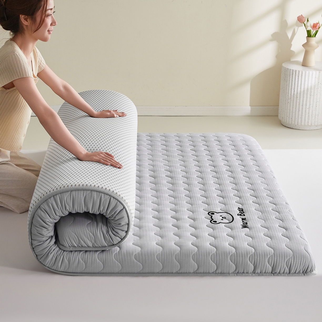 喜她床垫 2026新款磨毛泡泡抗压棉床垫 泡泡灰色（8cm）