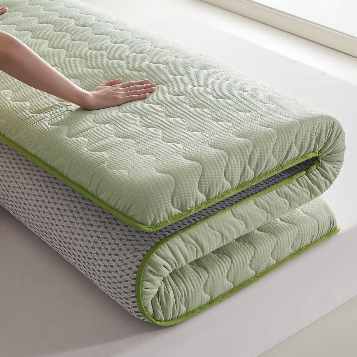 91家纺网 家纺一手货源 找家纺 喜她床垫 2026新款磨毛泡泡抗压棉床垫 泡泡绿色（8cm）