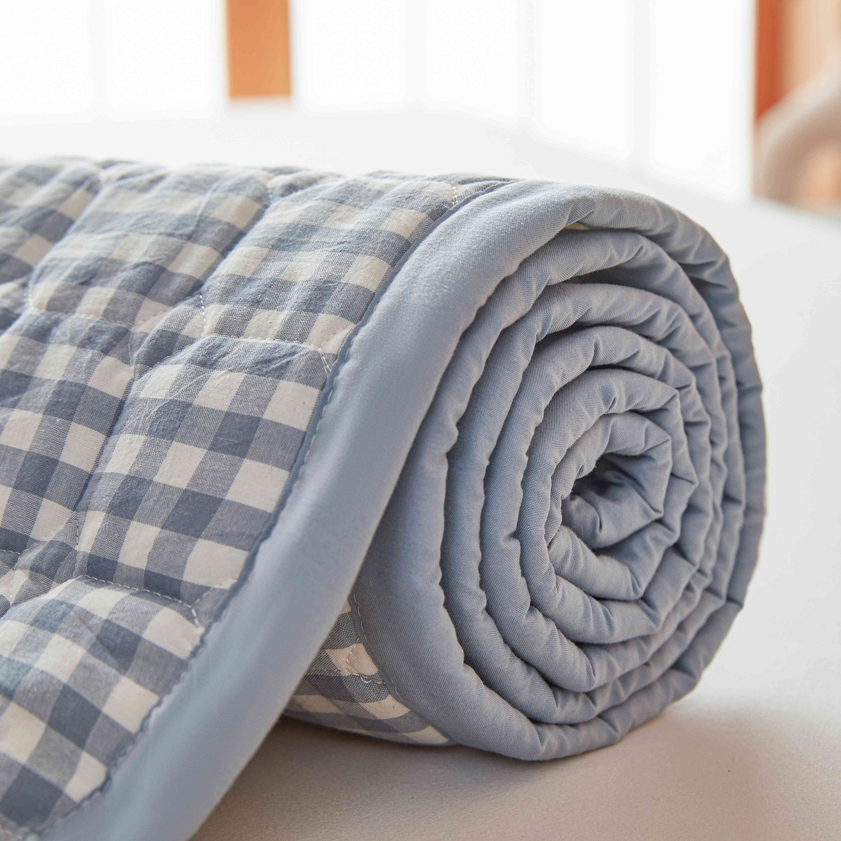 91家纺网 家纺一手货源 找家纺 曼陀罗 2026新款无印风新疆棉花床垫床护垫 蓝小格