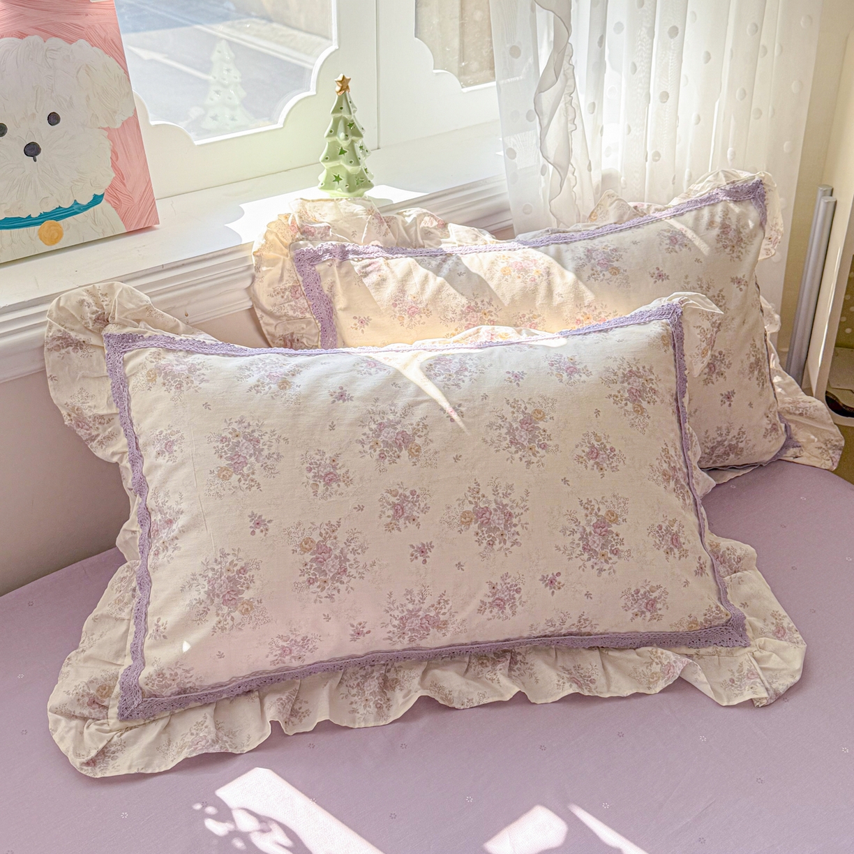 91家纺网 家纺一手货源 找家纺 眠屿家纺 2026新款40支全棉纯棉小清新法式花边款四件套 花梦缘