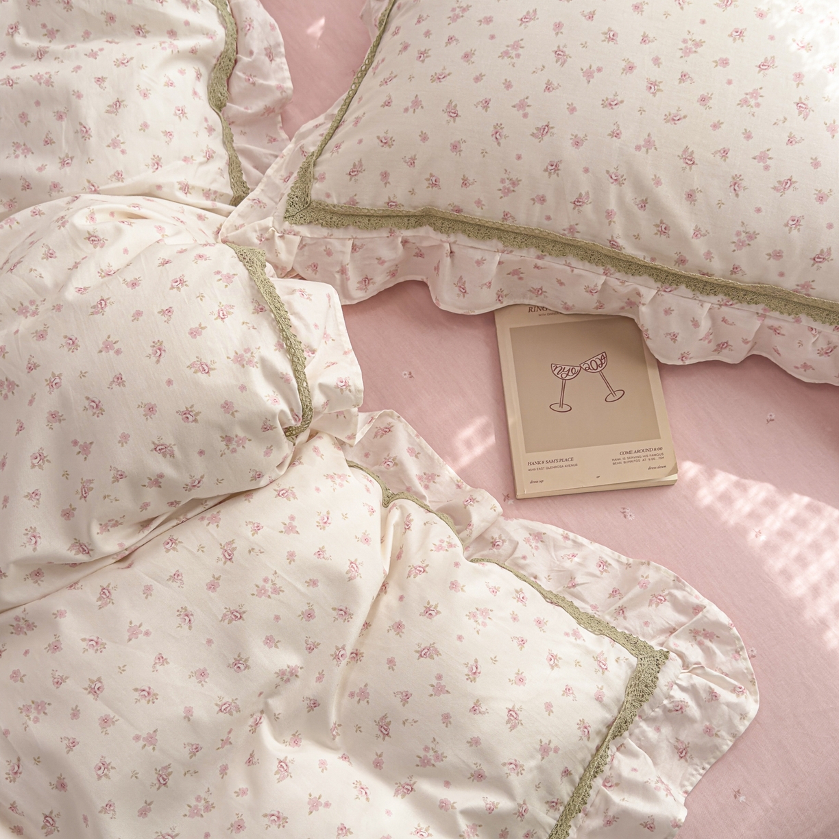 91家纺网 家纺一手货源 找家纺 眠屿家纺 2026新款40支全棉纯棉小清新法式花边款四件套 温婉花语