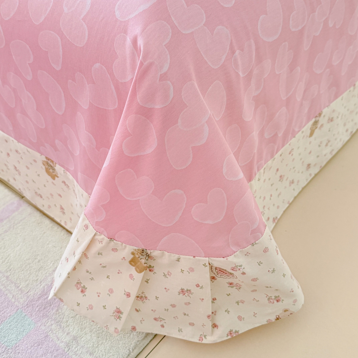 91家纺网 家纺一手货源 找家纺 眠屿家纺 2026新款40支全棉纯棉小清新法式花边款四件套 花意阑珊