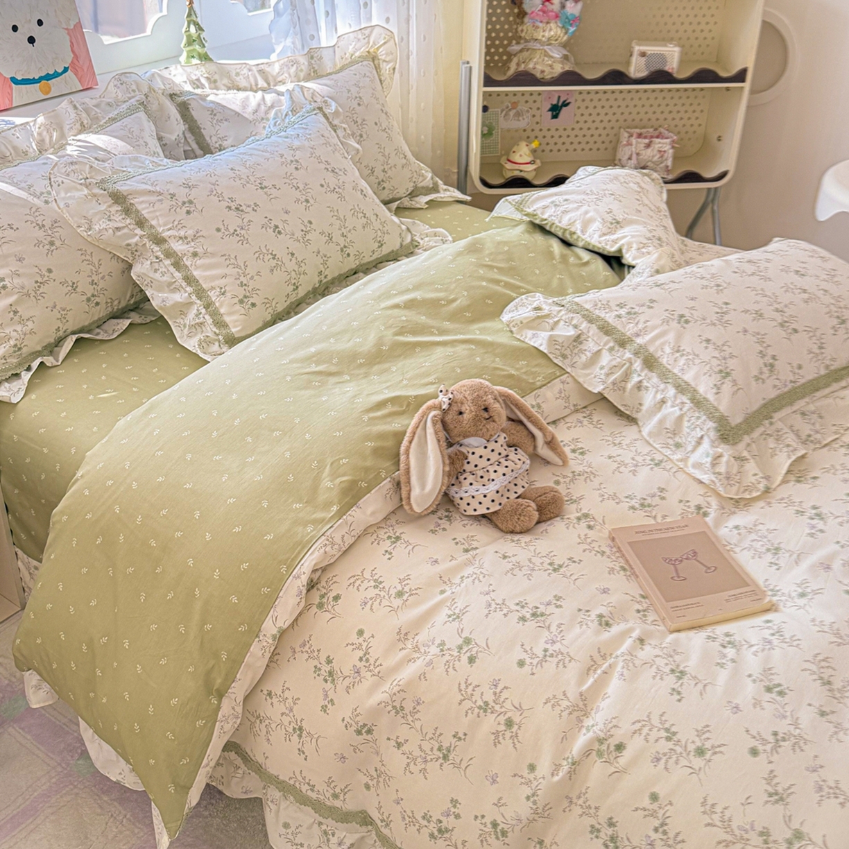 91家纺网 家纺一手货源 找家纺 眠屿家纺 2026新款40支全棉纯棉小清新法式花边款四件套 蝶海恋花