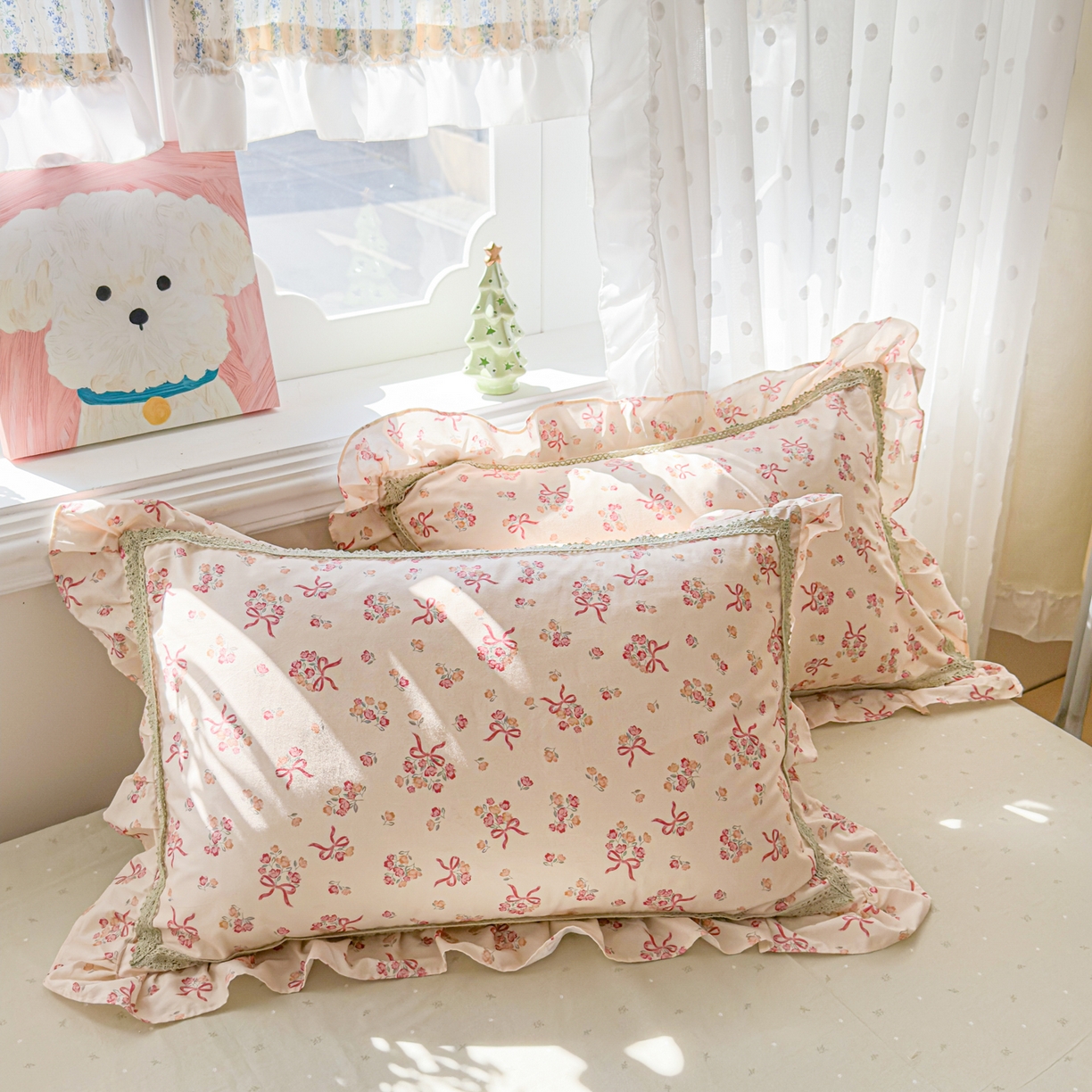 91家纺网 家纺一手货源 找家纺 眠屿家纺 2026新款40支全棉纯棉小清新法式花边款四件套 法式花园