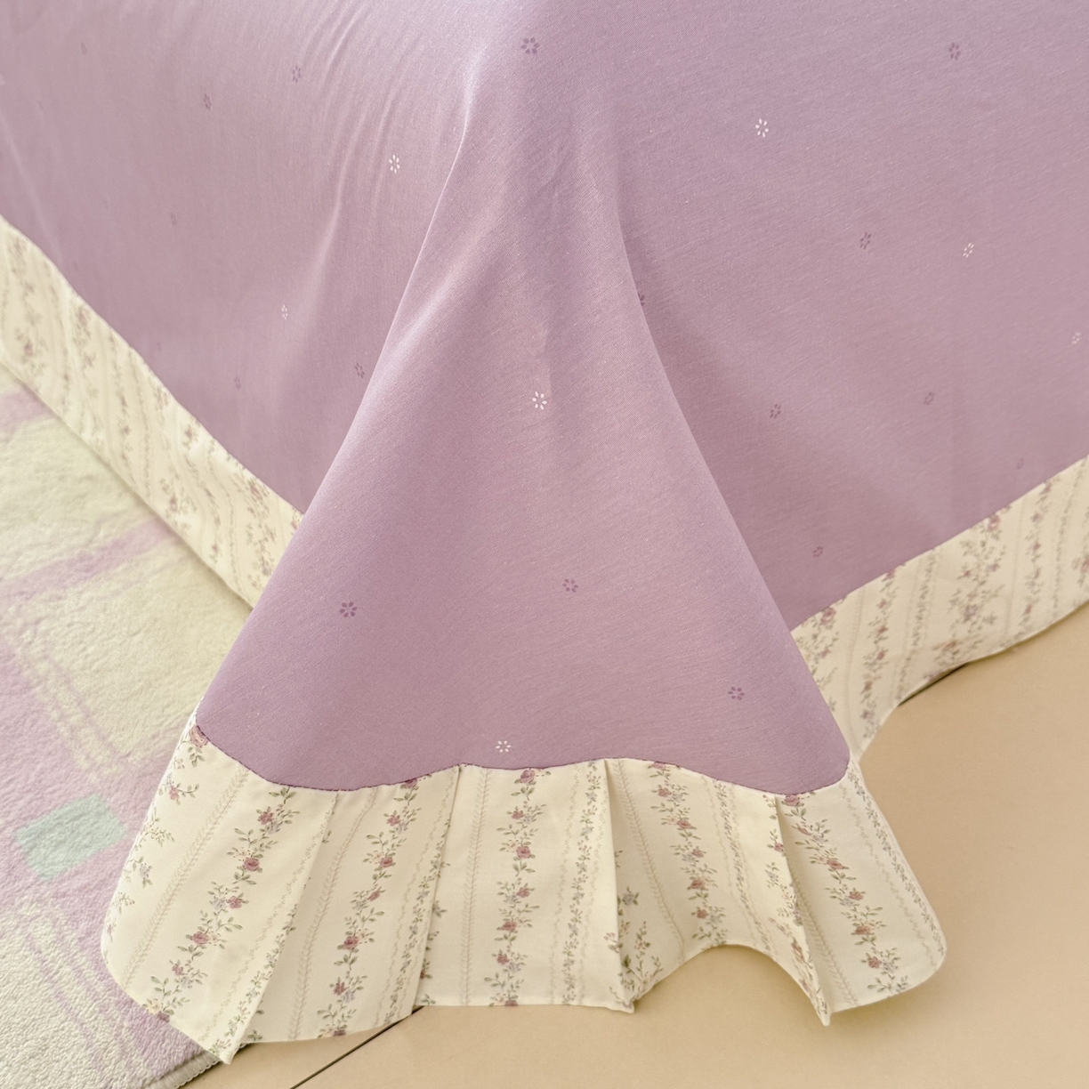 91家纺网 家纺一手货源 找家纺 眠屿家纺 2026新款40支全棉纯棉小清新法式花边款四件套 伊人飘香