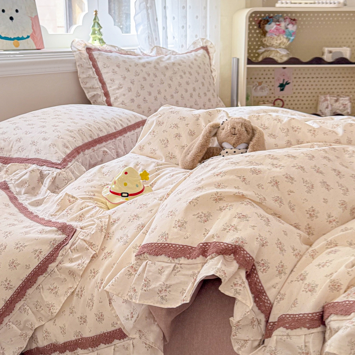 91家纺网 家纺一手货源 找家纺 眠屿家纺 2026新款40支全棉纯棉小清新法式花边款四件套 怡人香舍