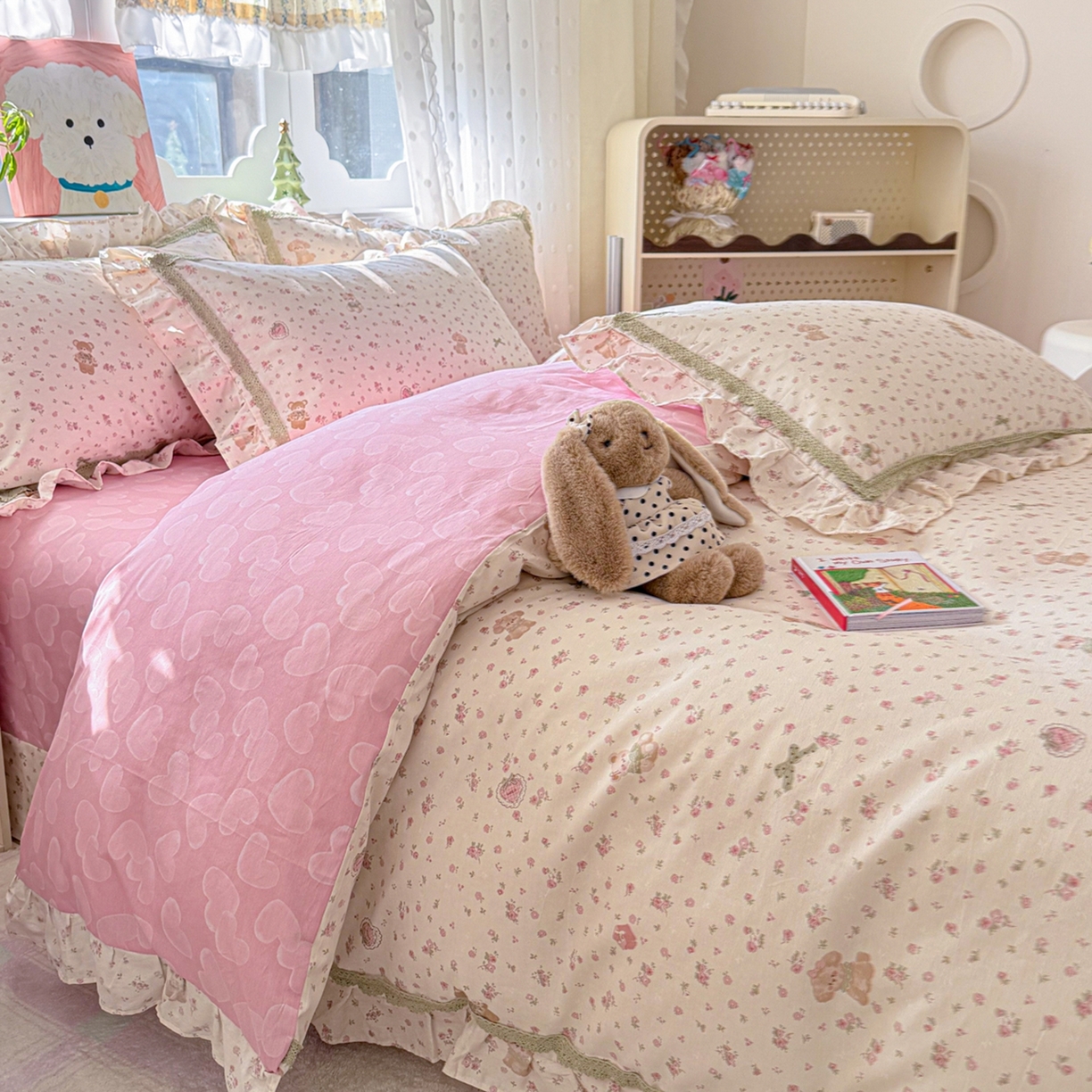 91家纺网 家纺一手货源 找家纺 眠屿家纺 2026新款40支全棉纯棉小清新法式花边款四件套 花意阑珊