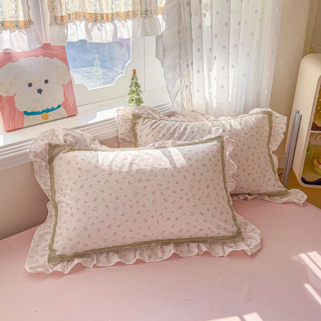 91家纺网 家纺一手货源 找家纺 眠屿家纺 2026新款40支全棉纯棉小清新法式花边款四件套 温婉花语