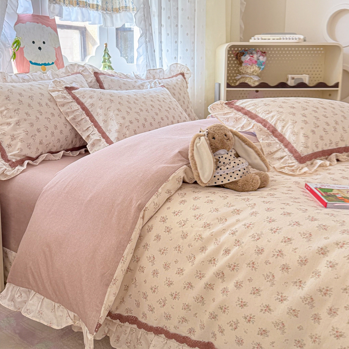 91家纺网 家纺一手货源 找家纺 眠屿家纺 2026新款40支全棉纯棉小清新法式花边款四件套 怡人香舍