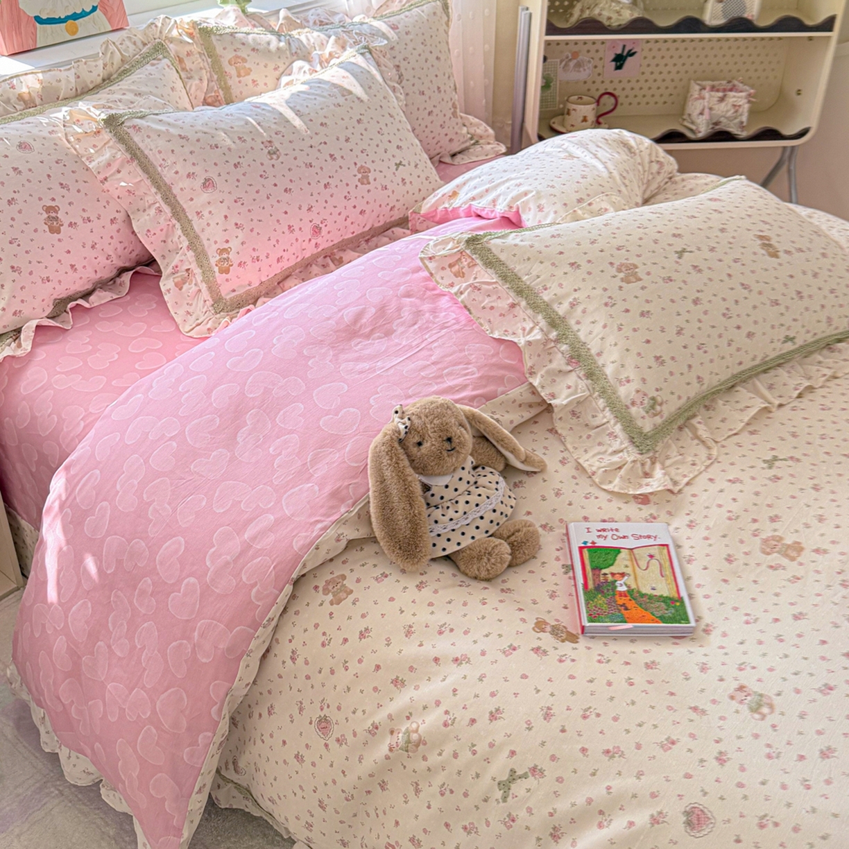 91家纺网 家纺一手货源 找家纺 眠屿家纺 2026新款40支全棉纯棉小清新法式花边款四件套 花意阑珊