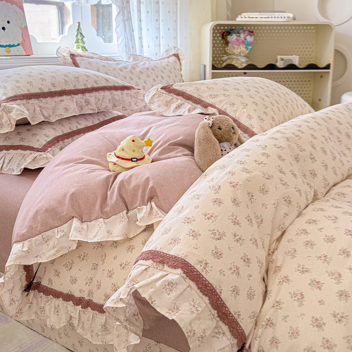 91家纺网 家纺一手货源 找家纺 眠屿家纺 2026新款40支全棉纯棉小清新法式花边款四件套 怡人香舍