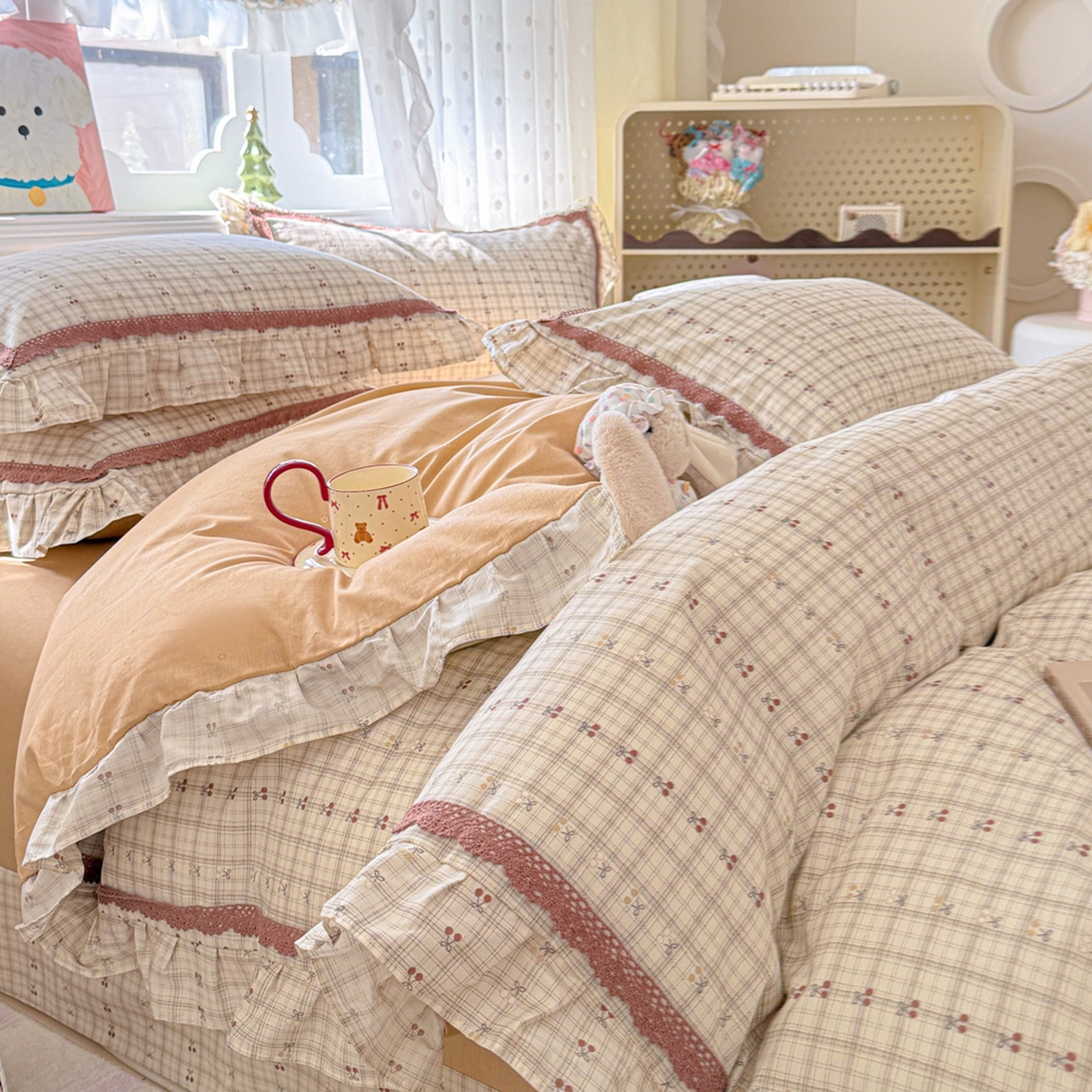 91家纺网 家纺一手货源 找家纺 眠屿家纺 2026新款40支全棉纯棉小清新法式花边款四件套 幽韵飘香