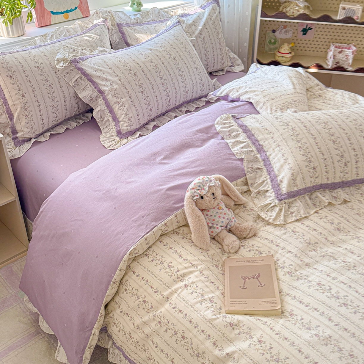 91家纺网 家纺一手货源 找家纺 眠屿家纺 2026新款40支全棉纯棉小清新法式花边款四件套 伊人飘香