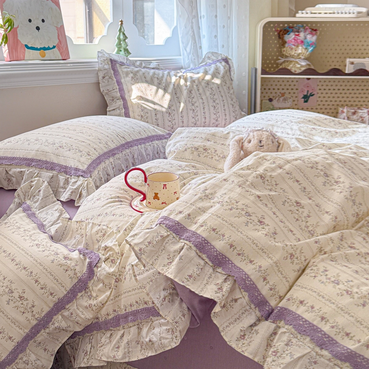 91家纺网 家纺一手货源 找家纺 眠屿家纺 2026新款40支全棉纯棉小清新法式花边款四件套 伊人飘香