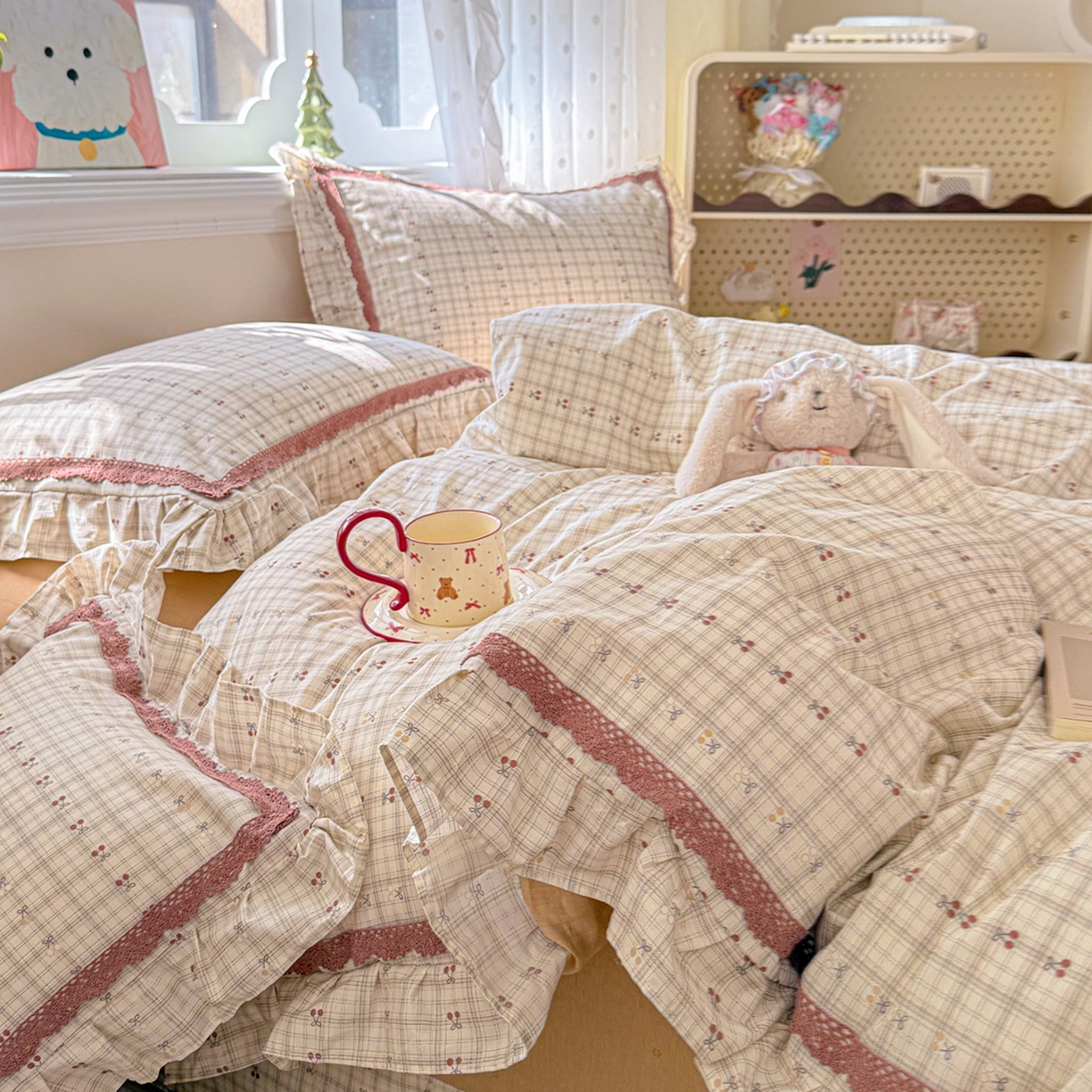 91家纺网 家纺一手货源 找家纺 眠屿家纺 2026新款40支全棉纯棉小清新法式花边款四件套 幽韵飘香