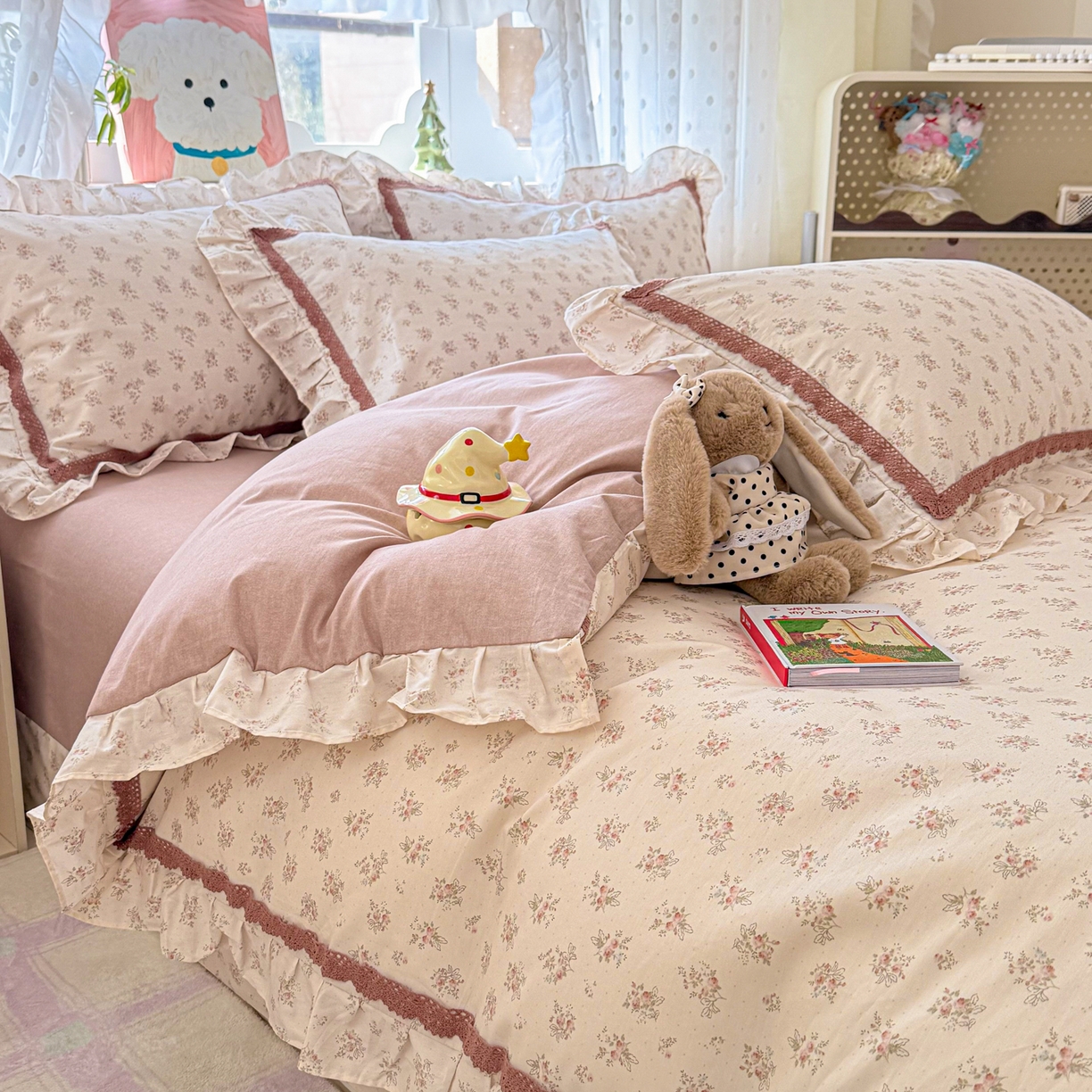 眠屿家纺 2026新款40支全棉纯棉小清新法式花边款四件套 怡人香舍