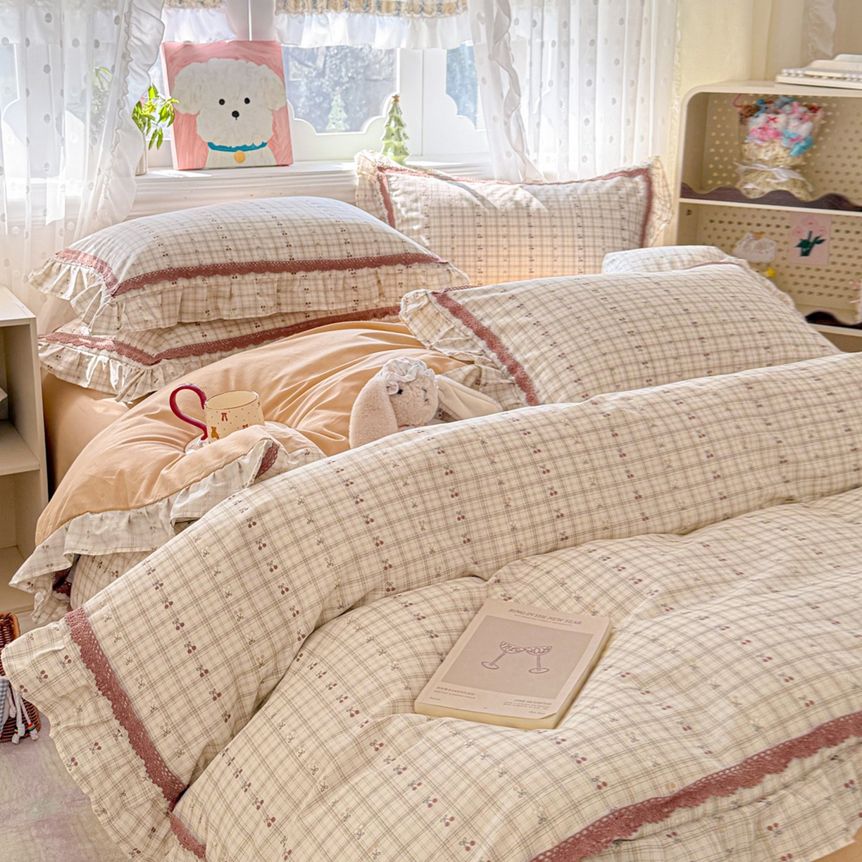 91家纺网 家纺一手货源 找家纺 眠屿家纺 2026新款40支全棉纯棉小清新法式花边款四件套 幽韵飘香