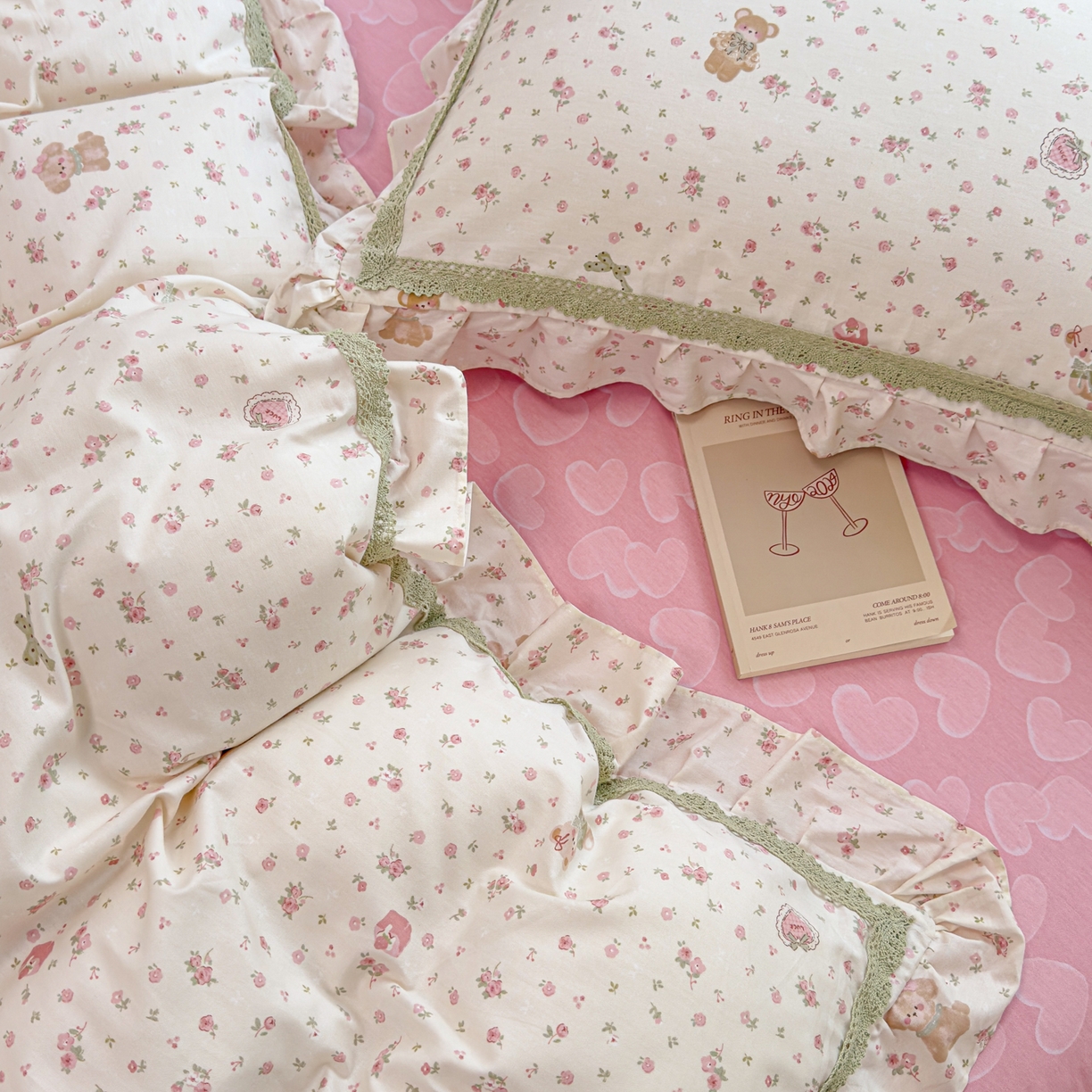 91家纺网 家纺一手货源 找家纺 眠屿家纺 2026新款40支全棉纯棉小清新法式花边款四件套 花意阑珊