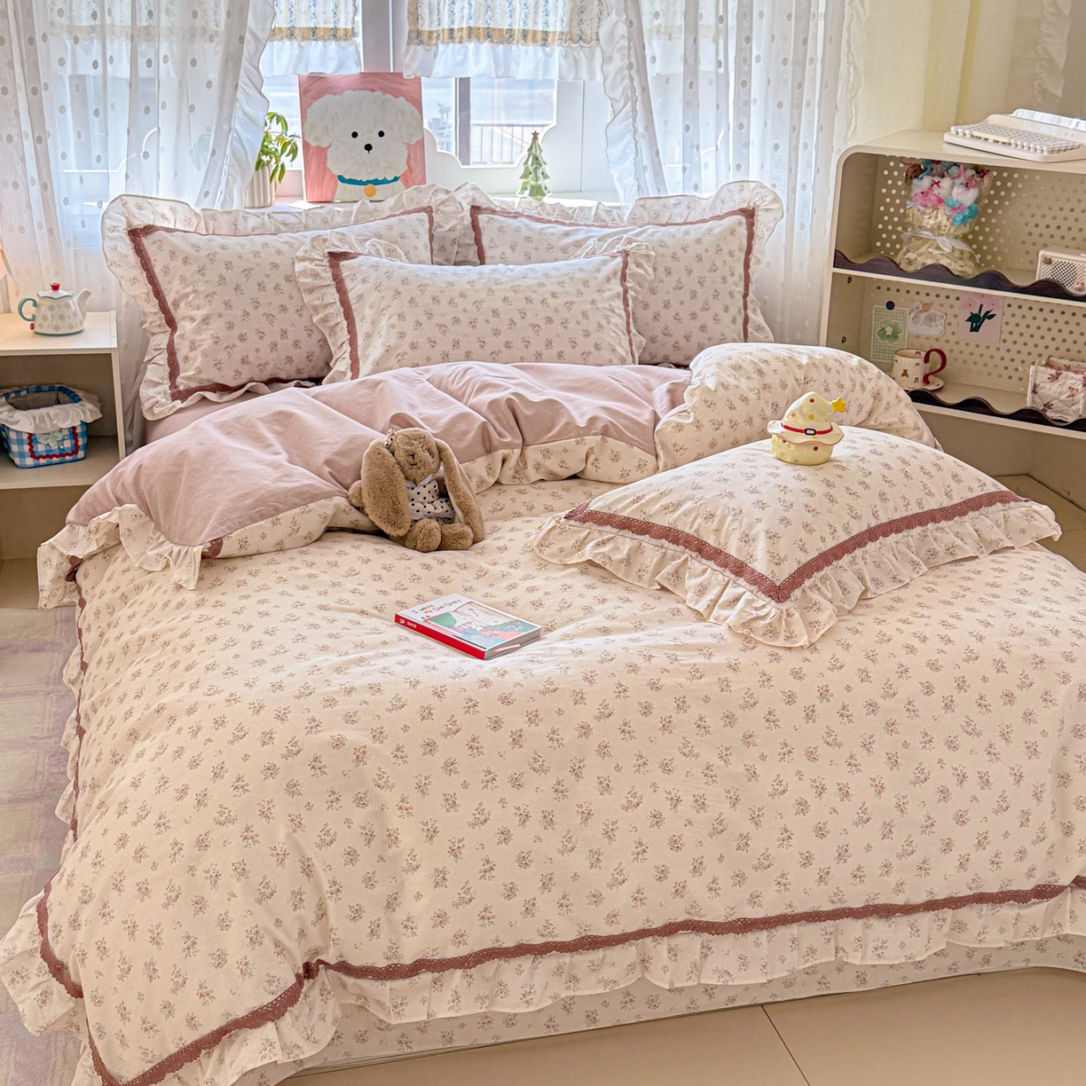 91家纺网 家纺一手货源 找家纺 眠屿家纺 2026新款40支全棉纯棉小清新法式花边款四件套 怡人香舍