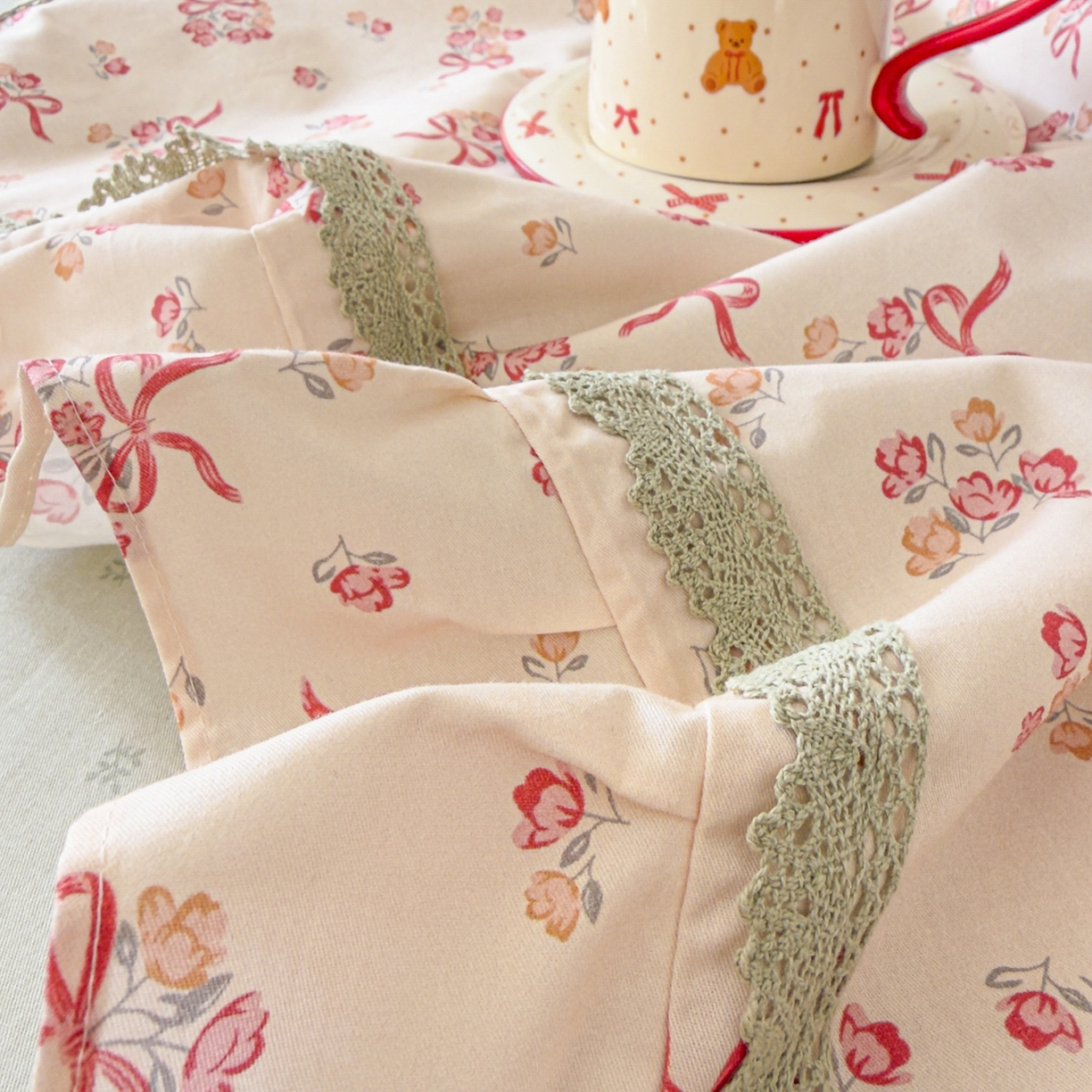 91家纺网 家纺一手货源 找家纺 眠屿家纺 2026新款40支全棉纯棉小清新法式花边款四件套 法式花园