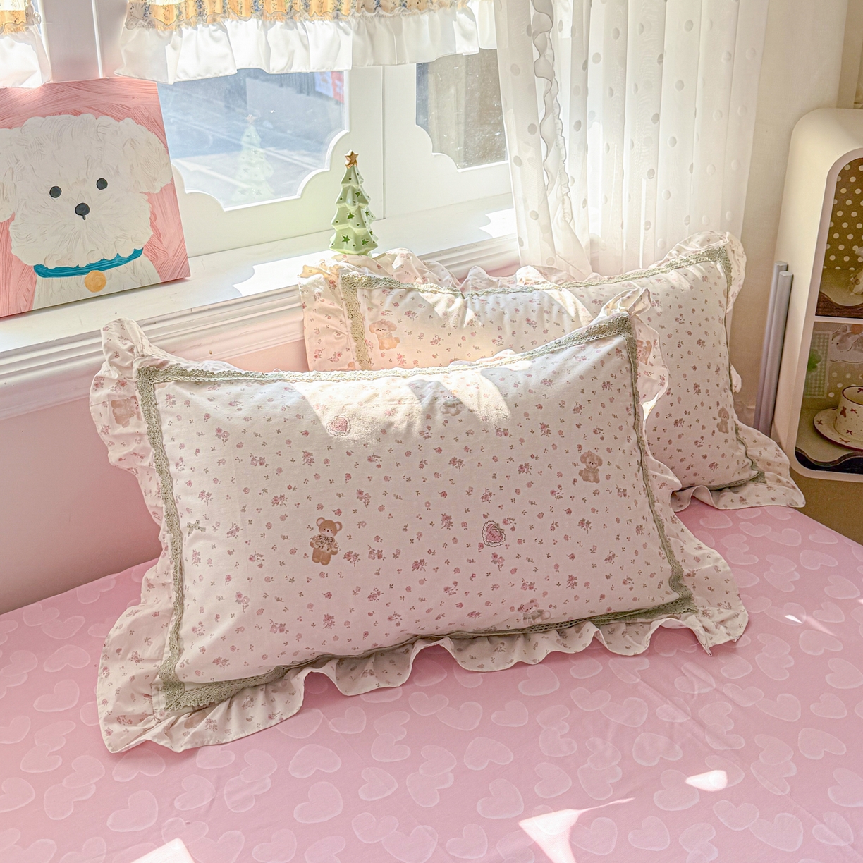 91家纺网 家纺一手货源 找家纺 眠屿家纺 2026新款40支全棉纯棉小清新法式花边款四件套 花意阑珊