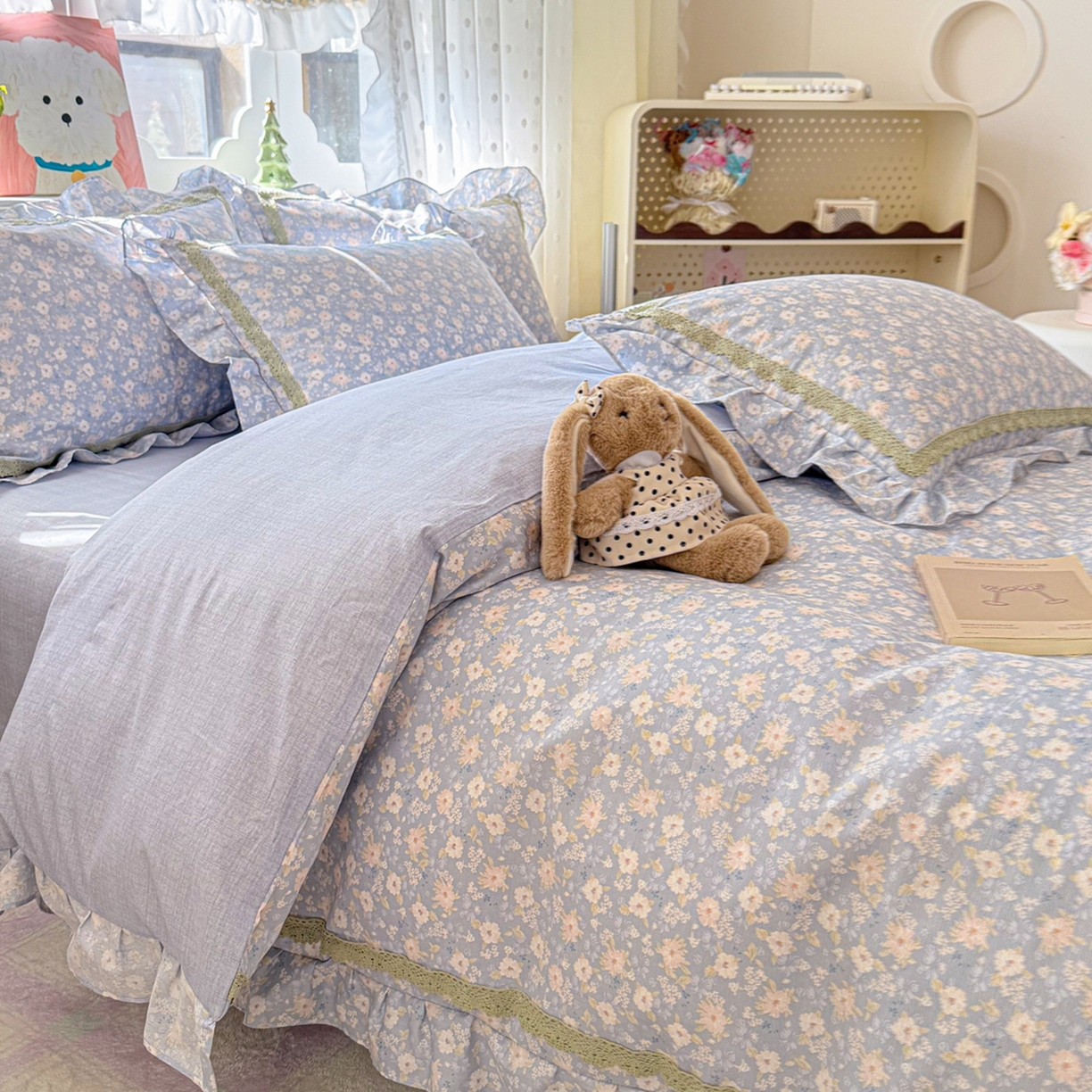 91家纺网 家纺一手货源 找家纺 眠屿家纺 2026新款40支全棉纯棉小清新法式花边款四件套 卡罗时光