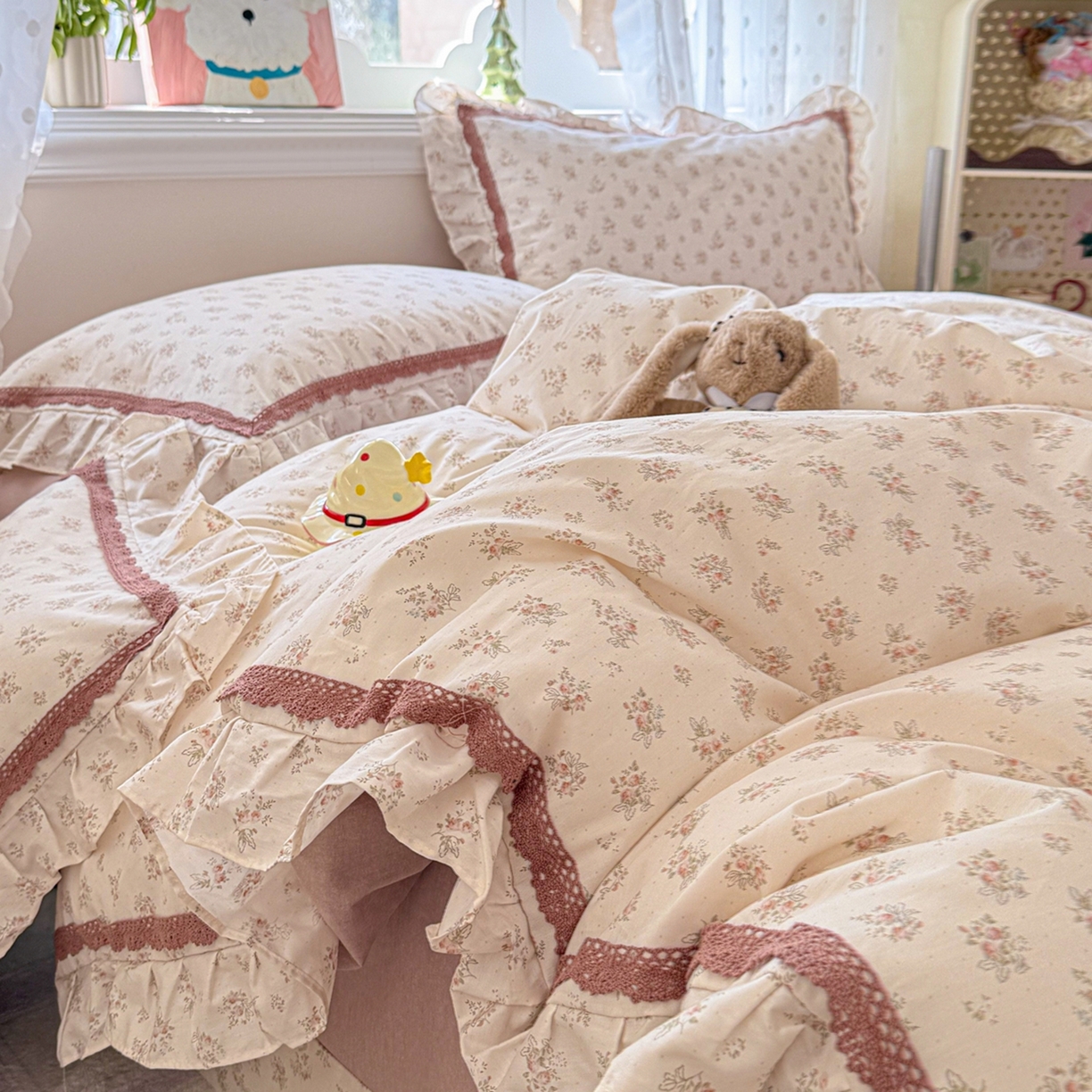 91家纺网 家纺一手货源 找家纺 眠屿家纺 2026新款40支全棉纯棉小清新法式花边款四件套 怡人香舍