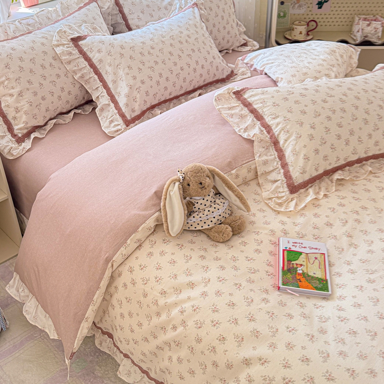 91家纺网 家纺一手货源 找家纺 眠屿家纺 2026新款40支全棉纯棉小清新法式花边款四件套 怡人香舍